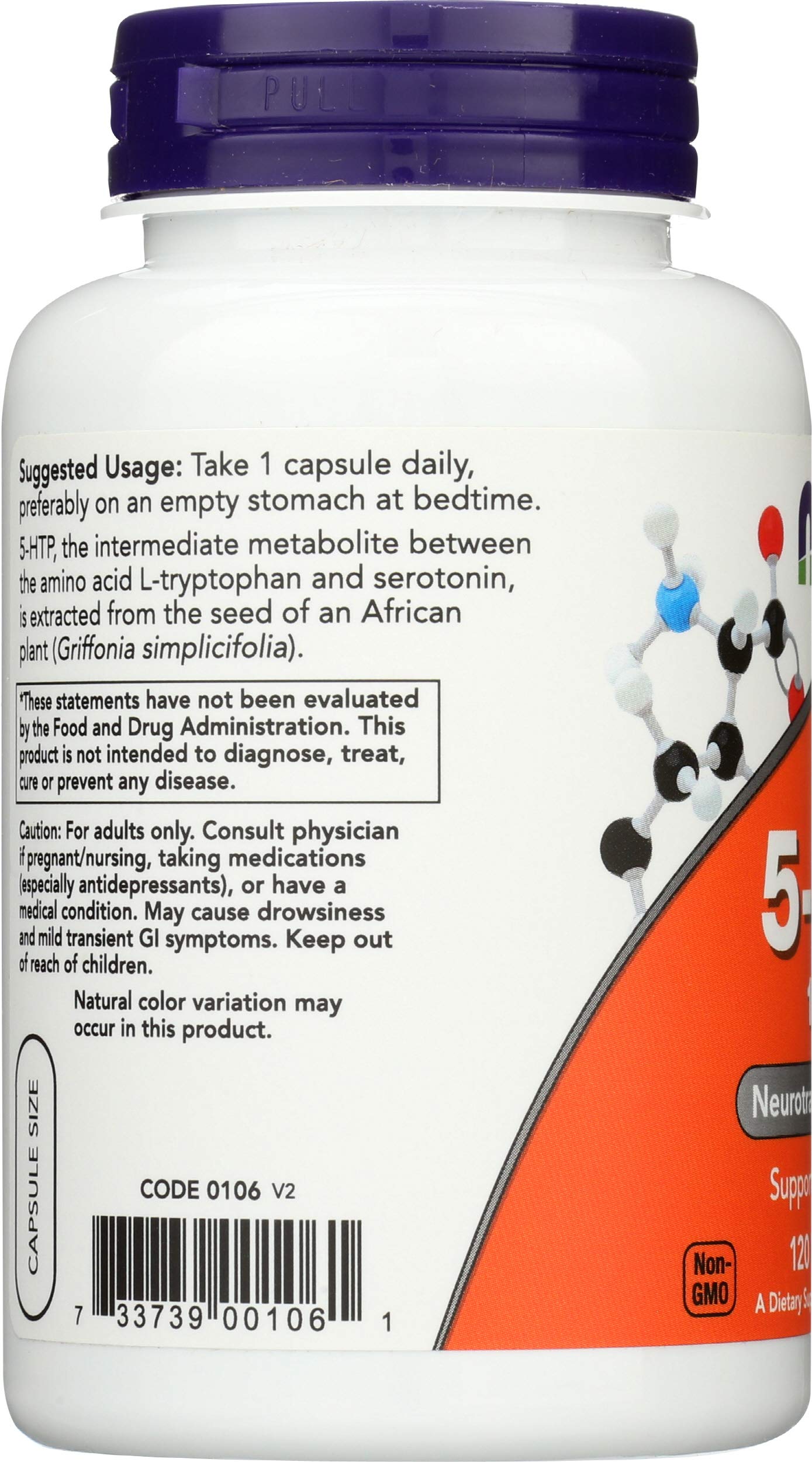NOW Foods 5-HTP 100 mg Veg Capsules, 120 Count