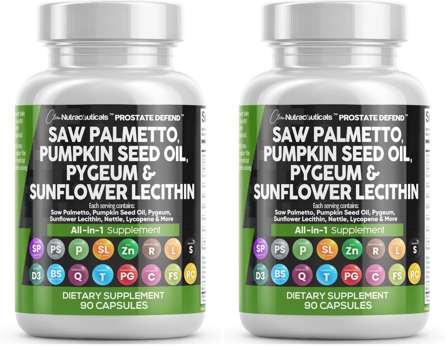 Clean Nutraceuticals Saw Palmetto Prostate Support with Pumpkin Seed Oil, Pygeum, Sunflower Lecithin, Stinging Nettle, Cranberry and Lycopene 180 Capsules