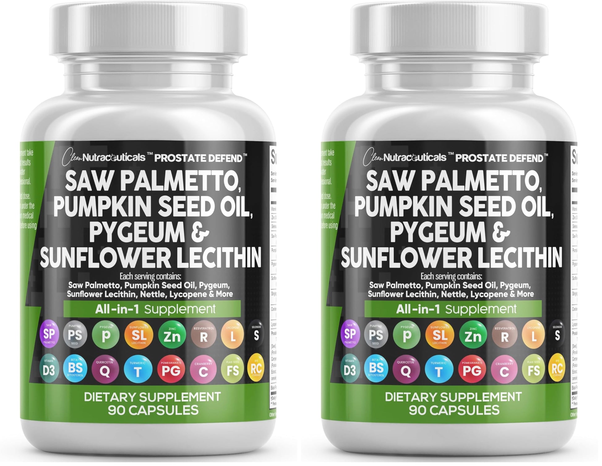 Clean Nutraceuticals Saw Palmetto Prostate Support with Pumpkin Seed Oil, Pygeum, Sunflower Lecithin, Stinging Nettle, Cranberry and Lycopene 180 Capsules