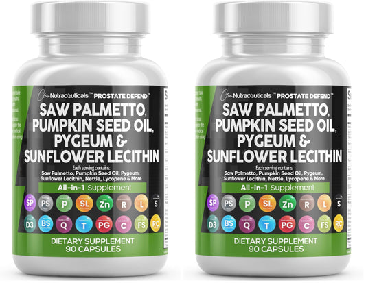 Clean Nutraceuticals Saw Palmetto Prostate Support with Pumpkin Seed Oil, Pygeum, Sunflower Lecithin, Stinging Nettle, Cranberry and Lycopene 180 Capsules