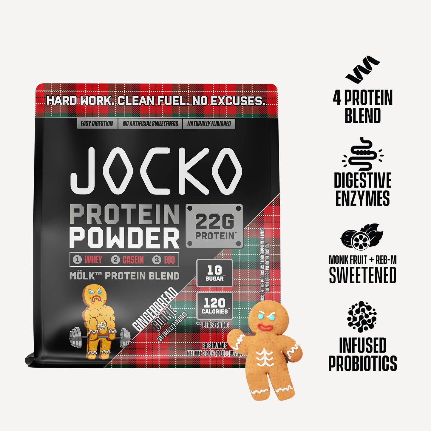 Jocko Fuel Whey Protein Powder, Gingerbread Cookie, 32 Servings