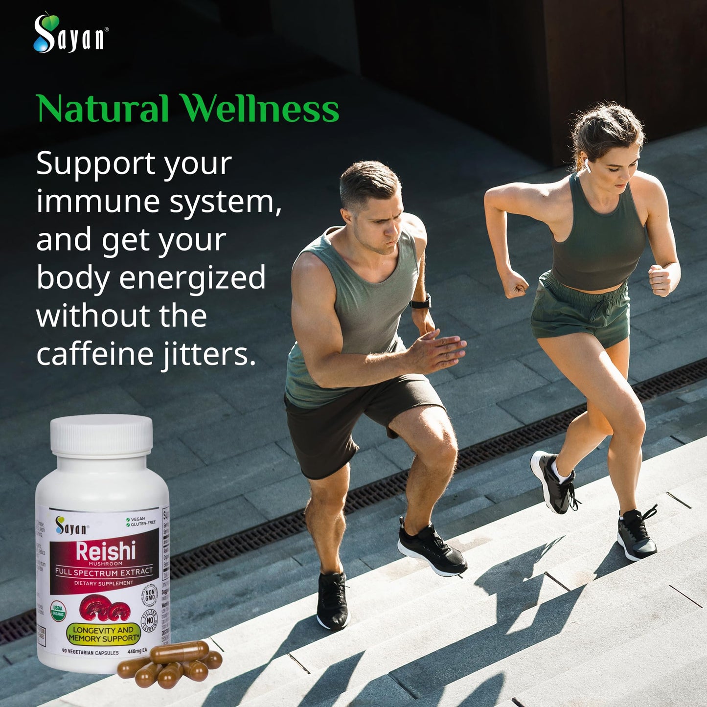 Sayan Reishi Mushroom Extract 440mg Capsules, 90 Count, Immune Support, Organic Vegan