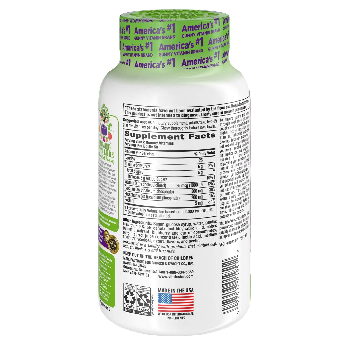 Vitafusion Calcium 500 mg Gummy, 100 Count