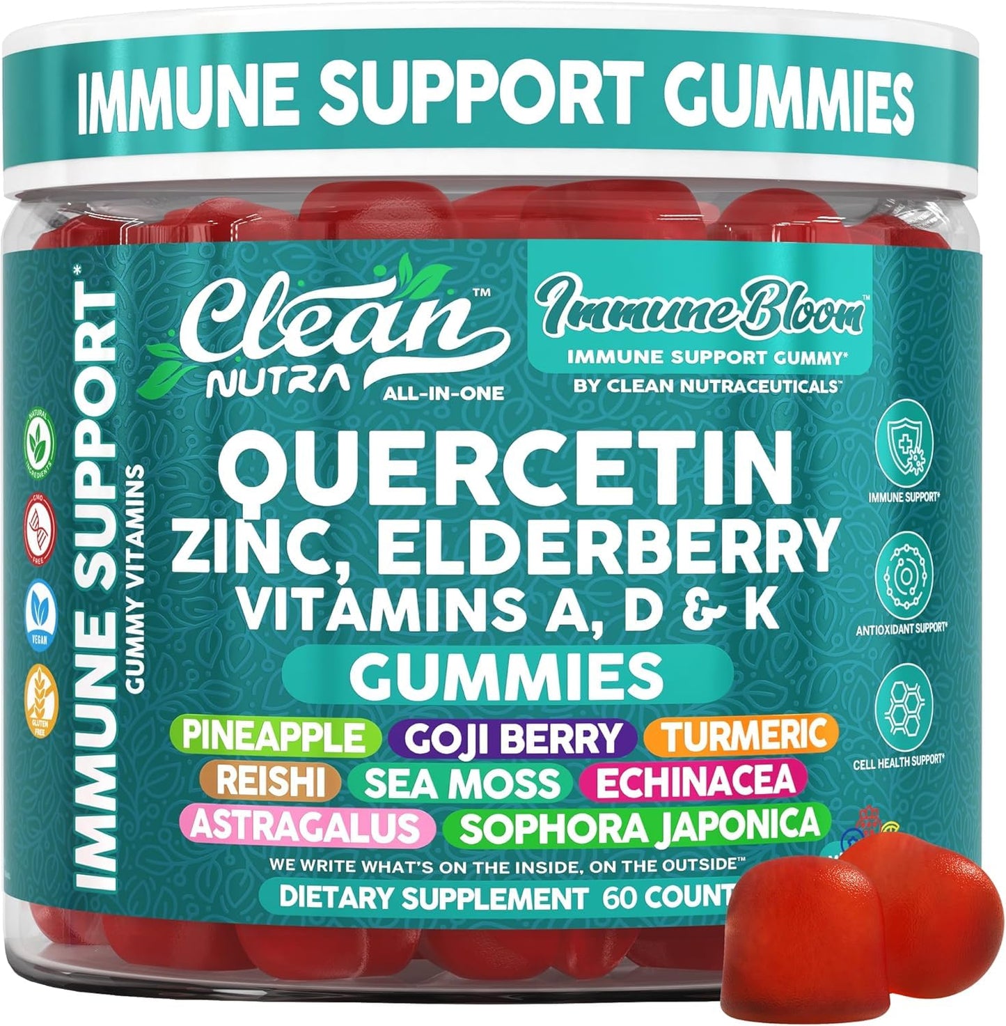 Clean Nutraceuticals Quercetin Elderberry Immune Support Gummies, 60 Count