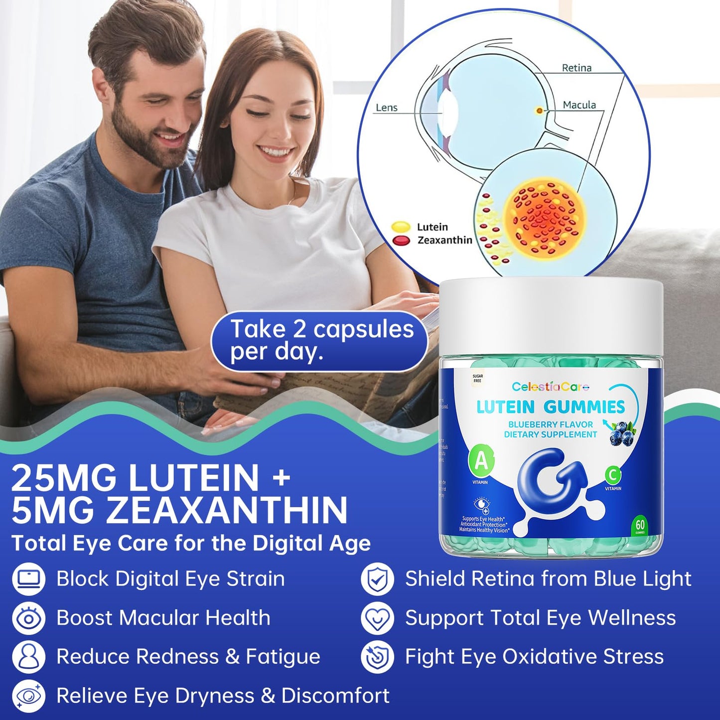 CelestiaCare Lutein and Zeaxanthin Eye Vitamins Gummies, 120 Count