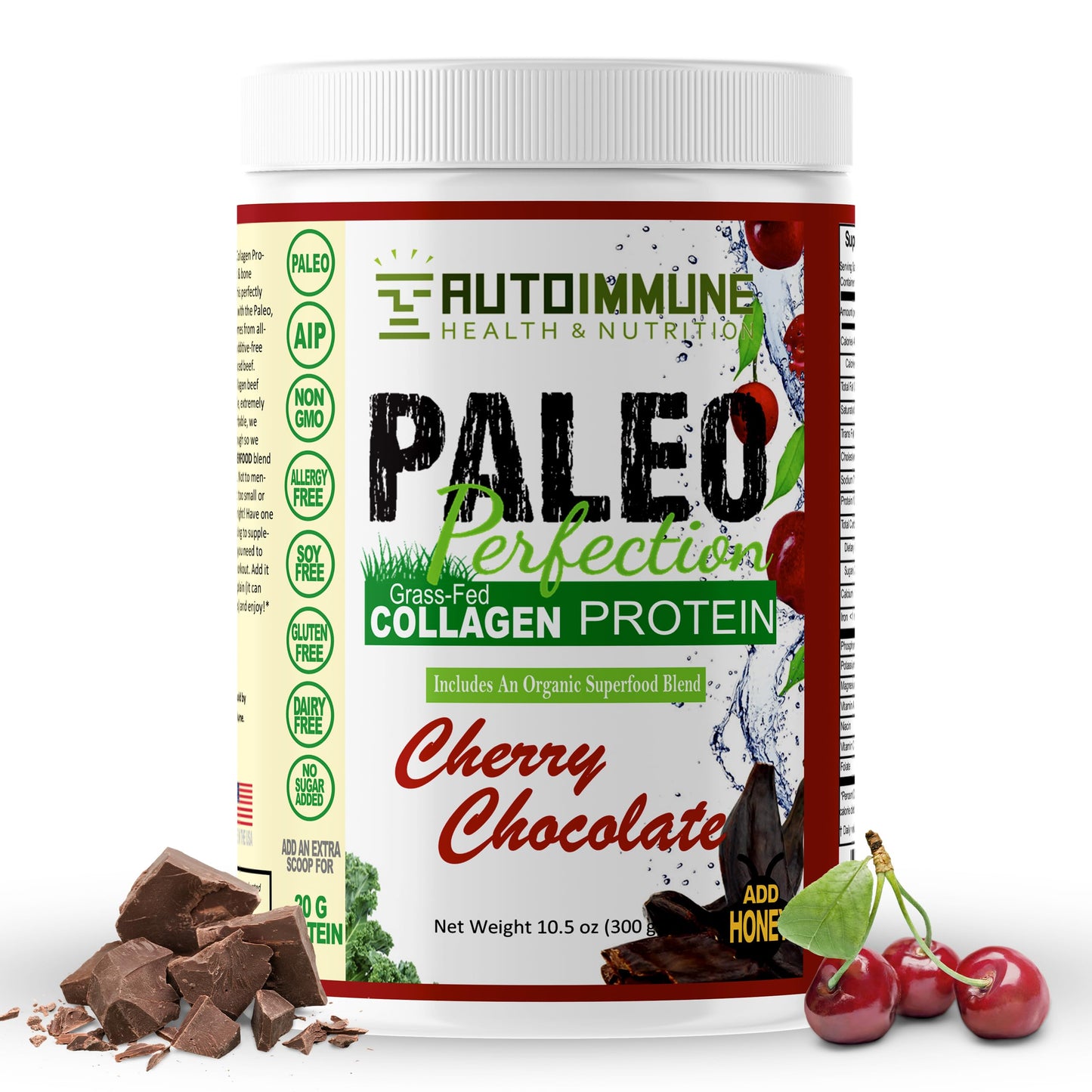 Autoimmune Health & Nutrition Collagen Protein Powder - No Stevia - Non-GMO - Cherry Chocolate Flavor - 10.5 oz