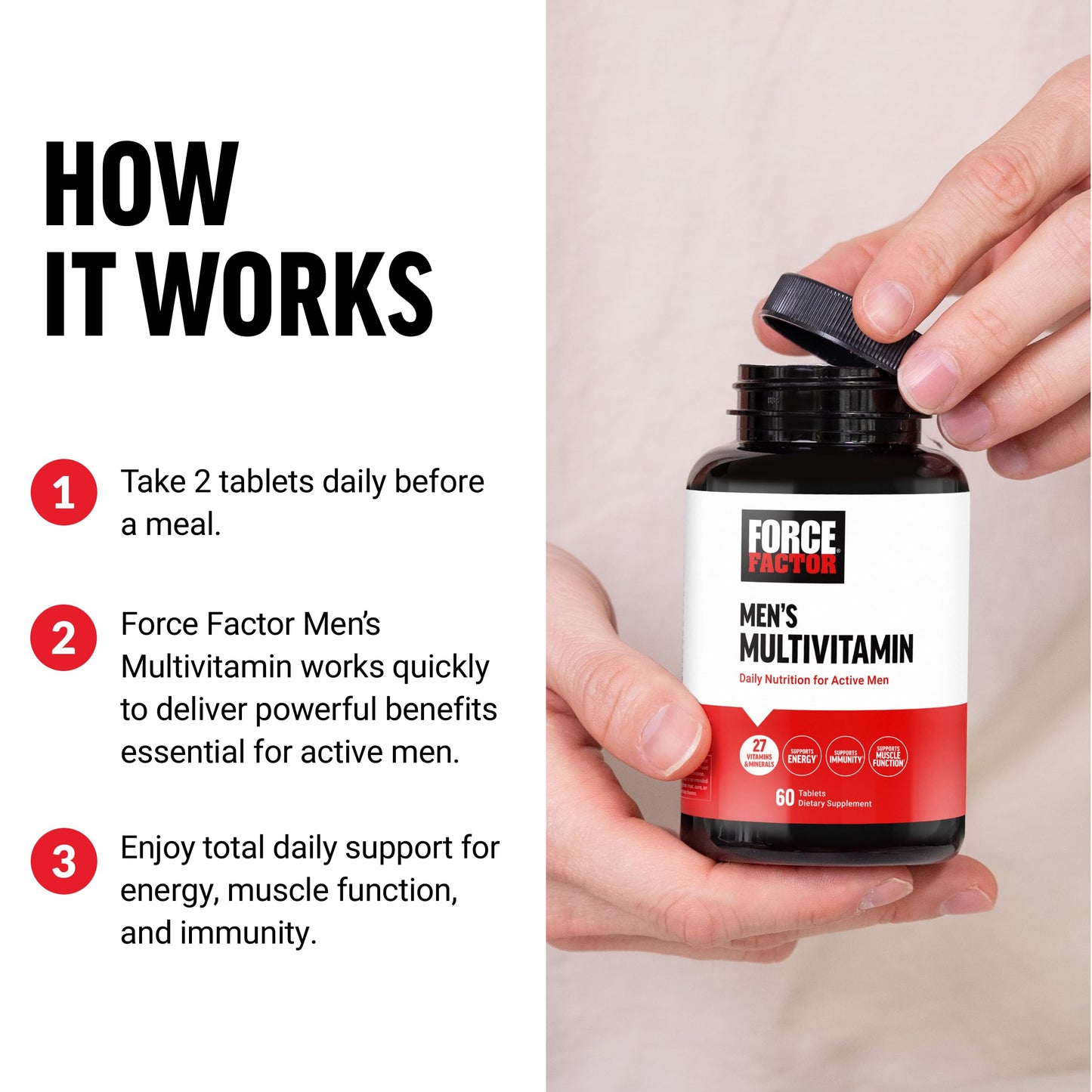 Force Factor Men’s Multivitamins Multivitamin for Men Plus Ammno Acids Tablet, 60 Count