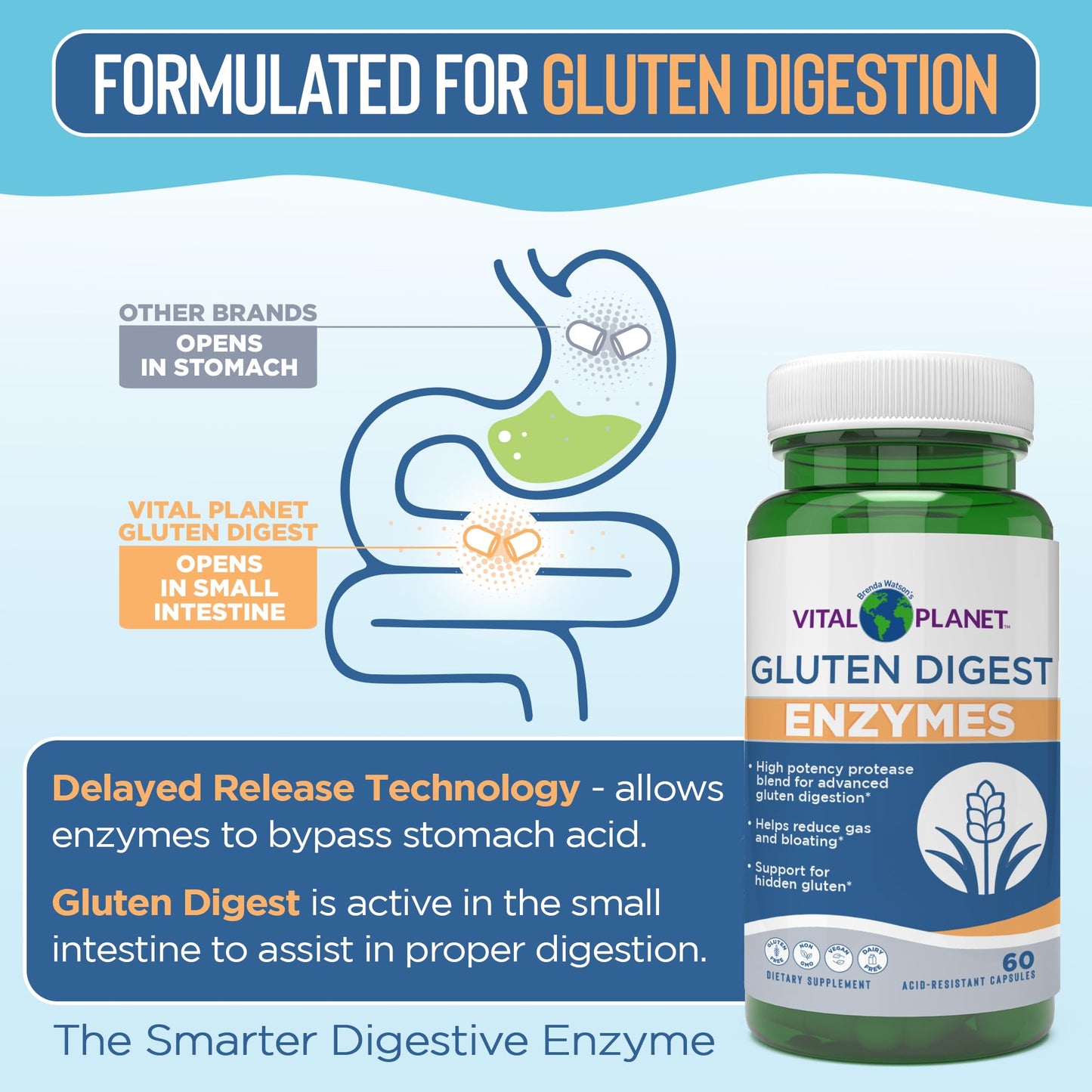 Vital Planet Digestive Enzymes Gluten Digest 60 Capsules