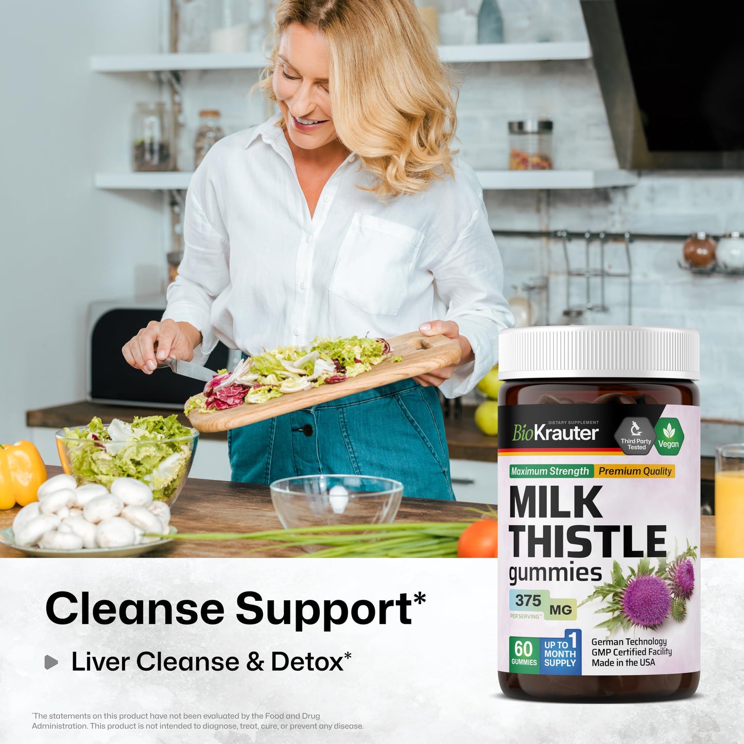 BIO KRAUTER Milk Thistle Supplement for Liver Cleanse & Detox Gummies 60 Gummies
