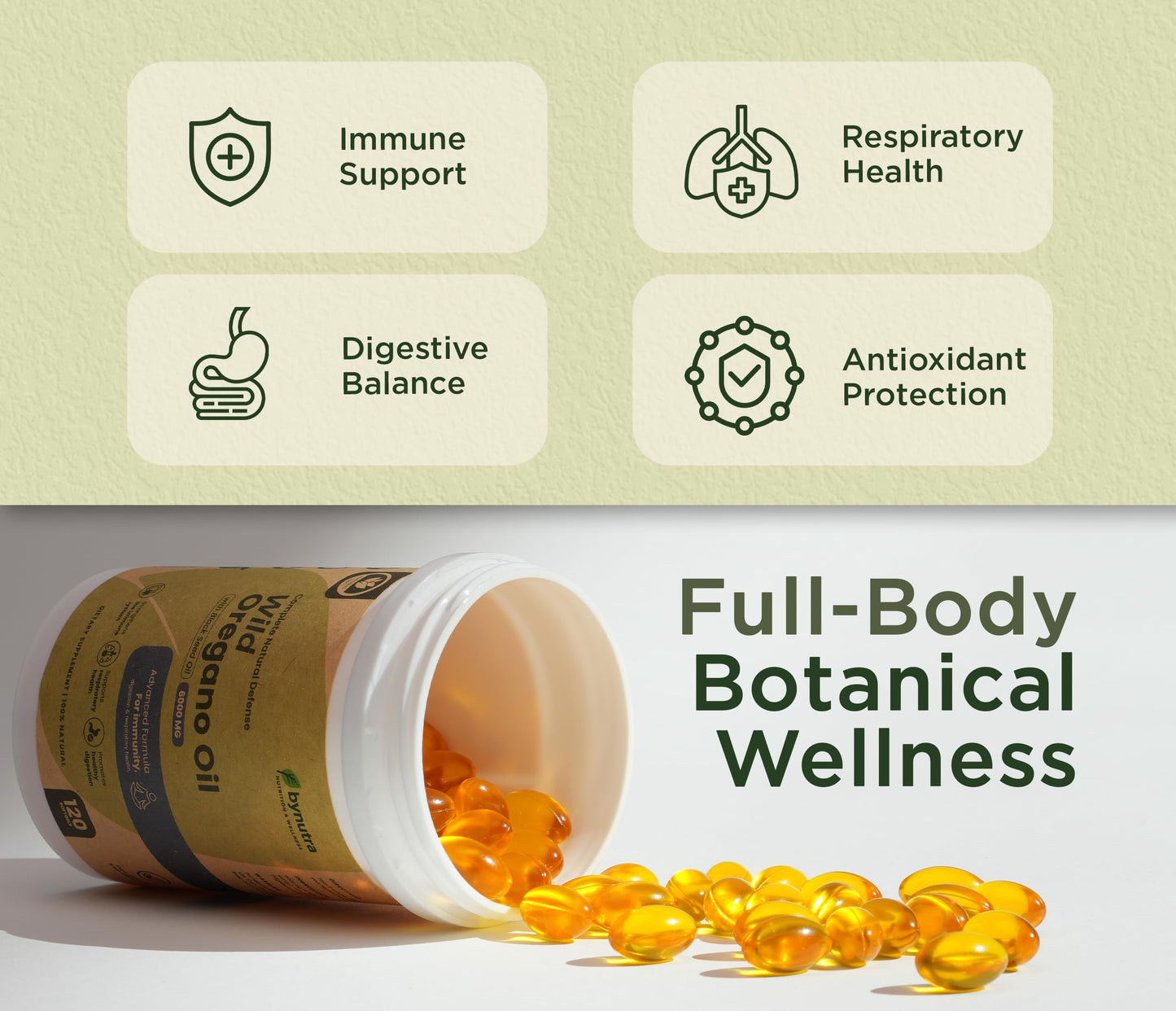BYNUTRA Wild Oregano Oil with Black Seed Oil Organic 6000 mg Capsules, 60 Count