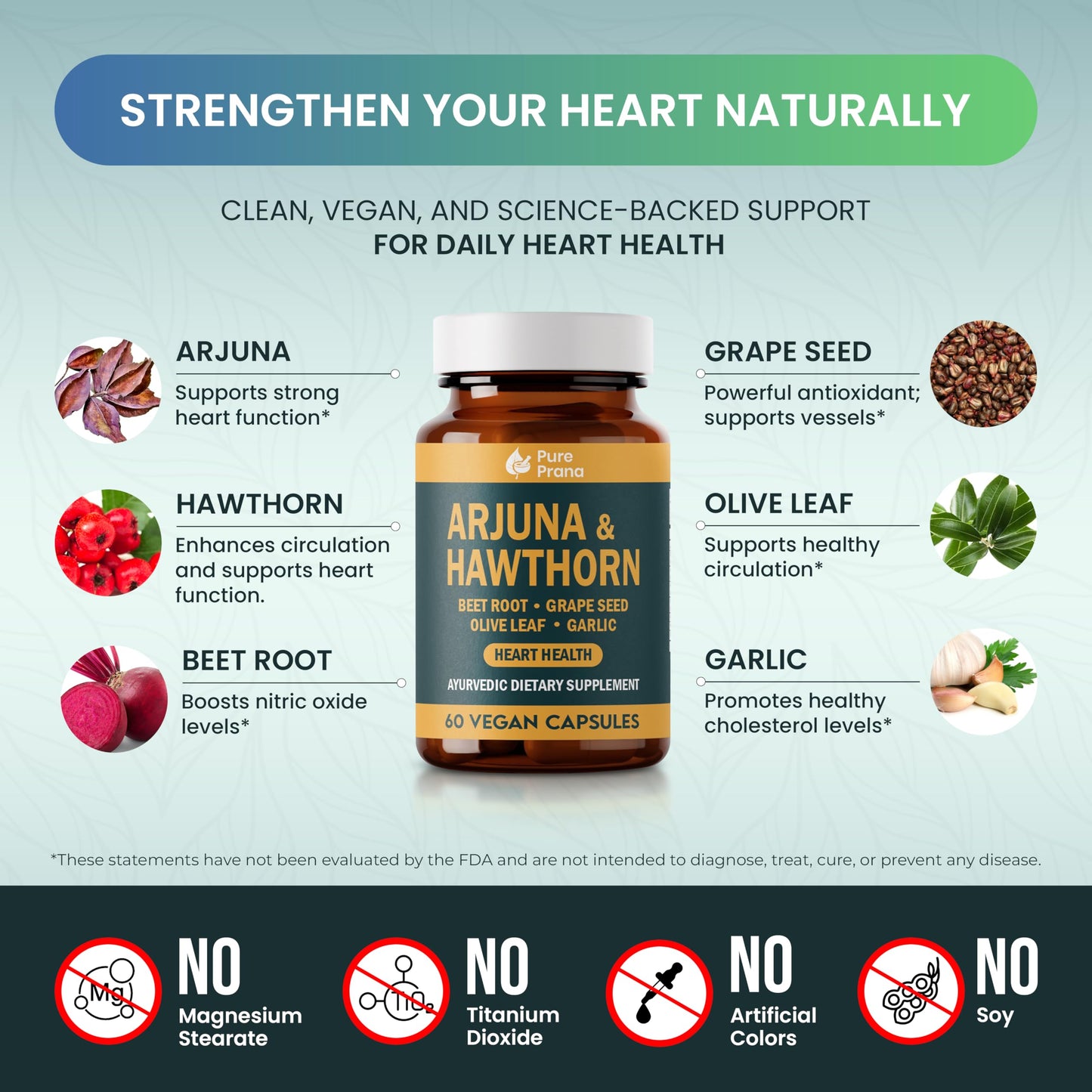 Pure Prana Arjuna & Hawthorn Heart Health Supplement Capsules, 60 Capsules