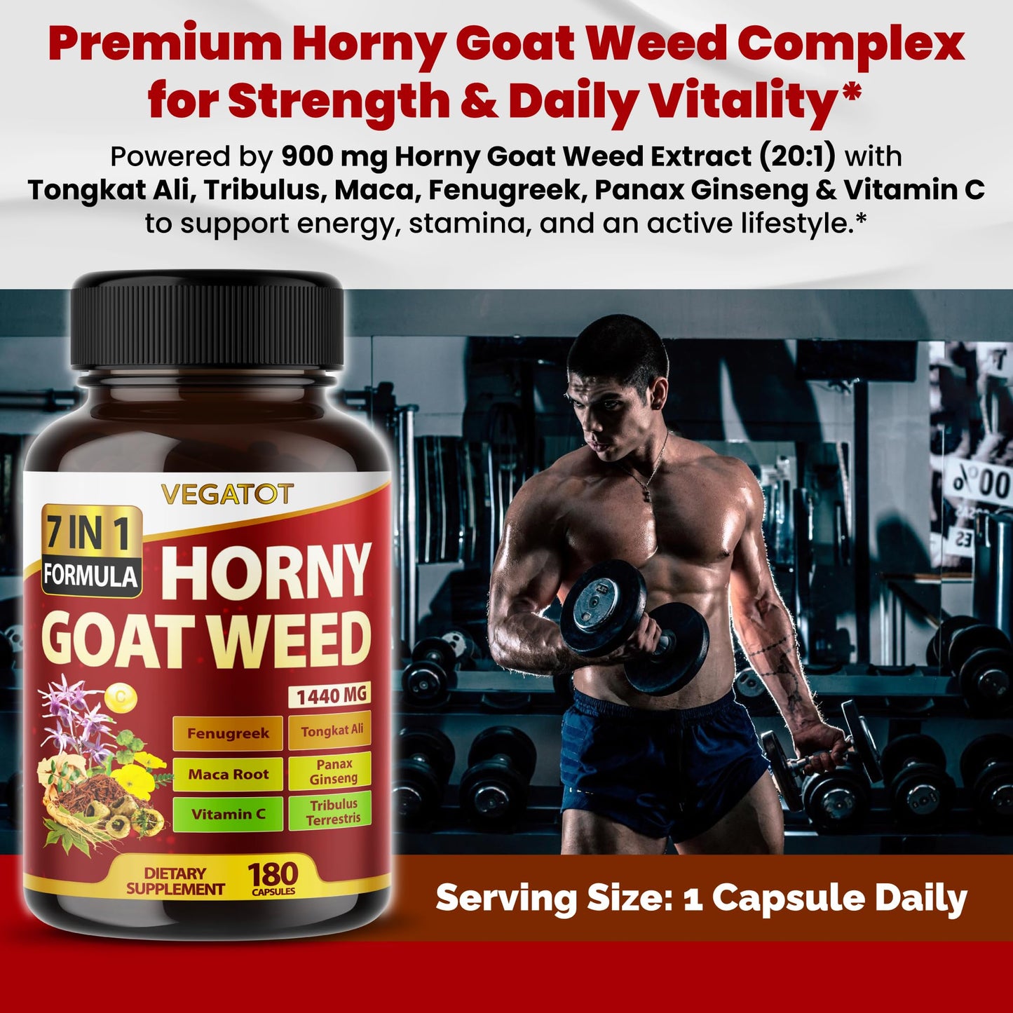 VEGATOT Horny Goat Weed Supplement Capsule 180 Capsules