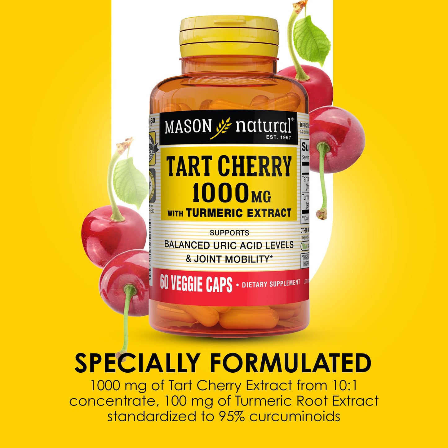 Mason Natural 1000mg Tart Cherry Extract with Standardized Turmeric Capsules, 60 Count
