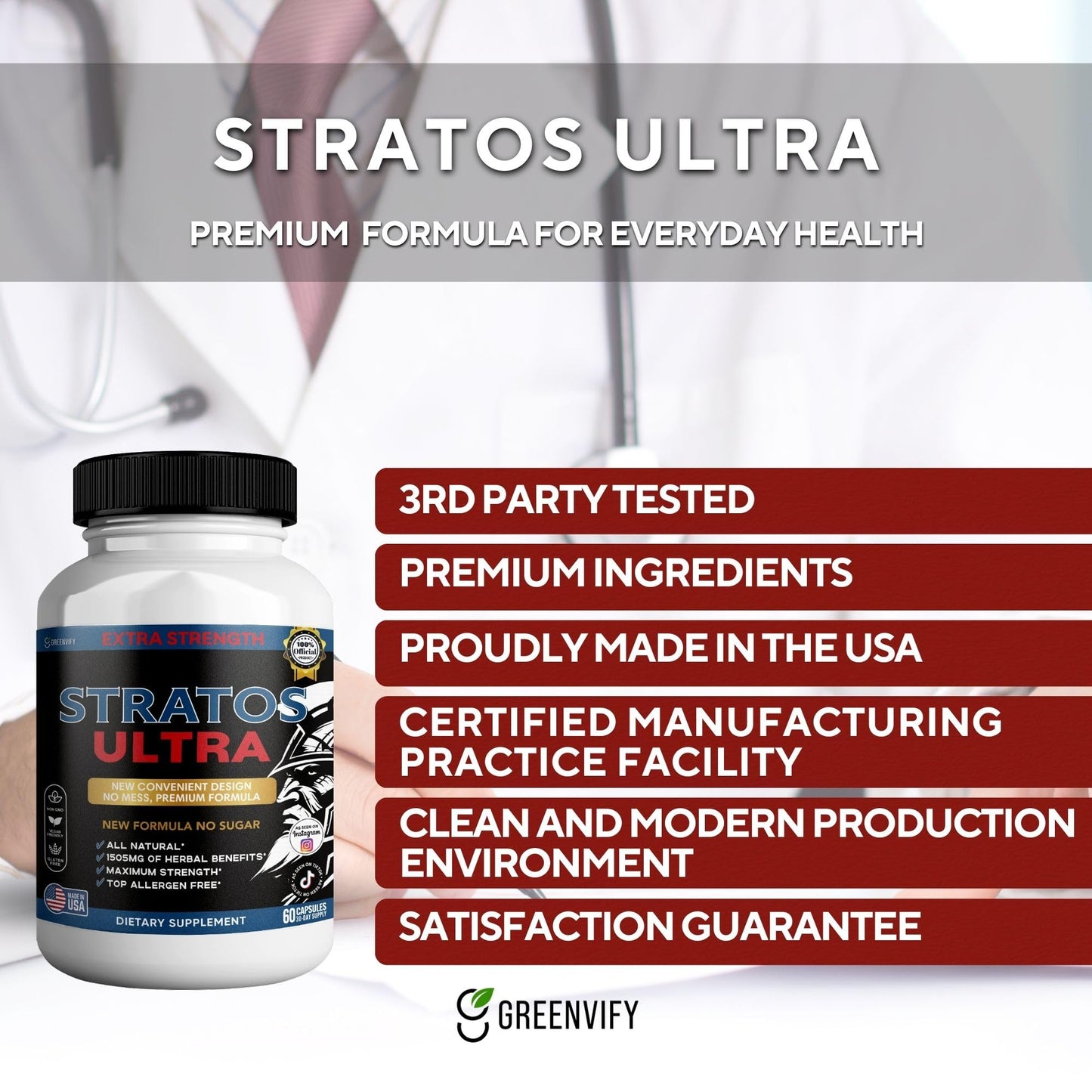GREENVIFY Stratos Ultra Extra Strength Organic Maca Root Supplement, 60 Capsules