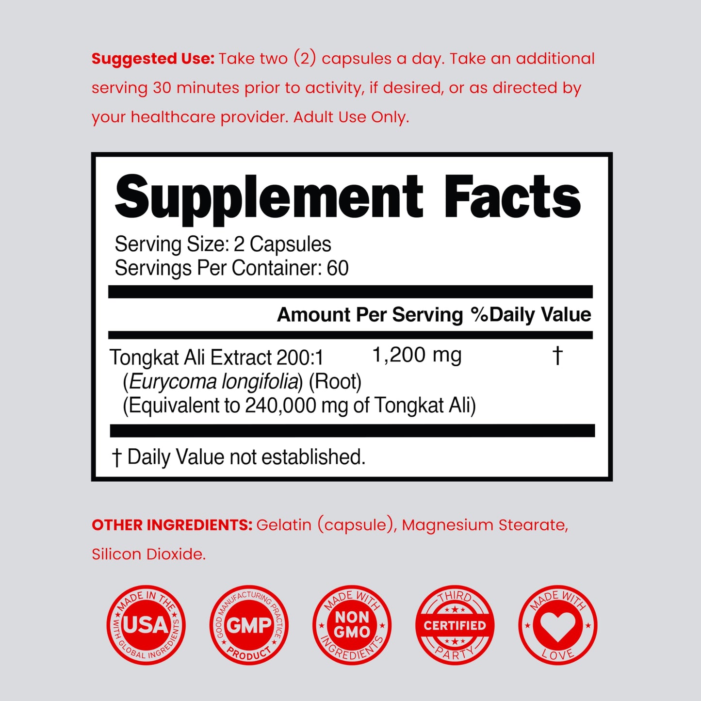 Dorado Nutrition Tongkat Ali For Men 1200mg (200 to 1 Extract) 120 Capsules