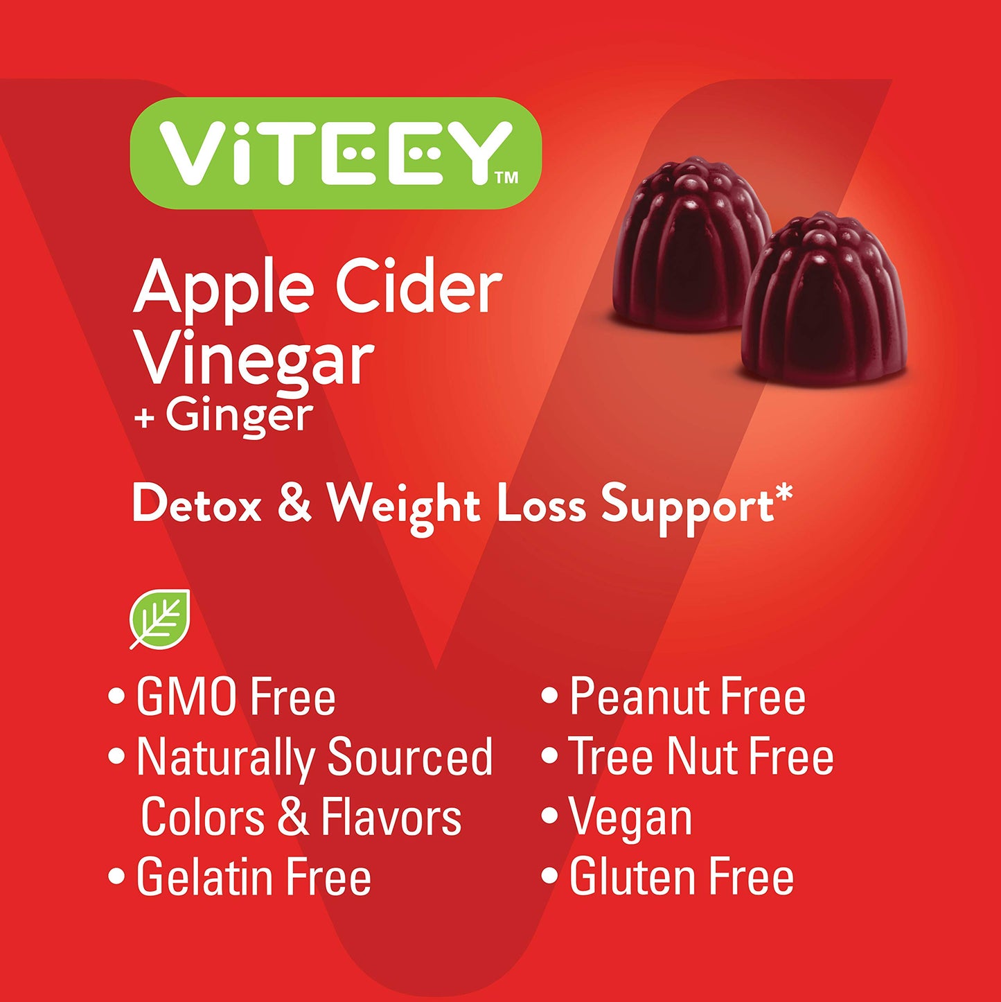 Viteey Apple Cider Vinegar Gummies with Ginger - 1000mg Pectin Gummy, 120 Count