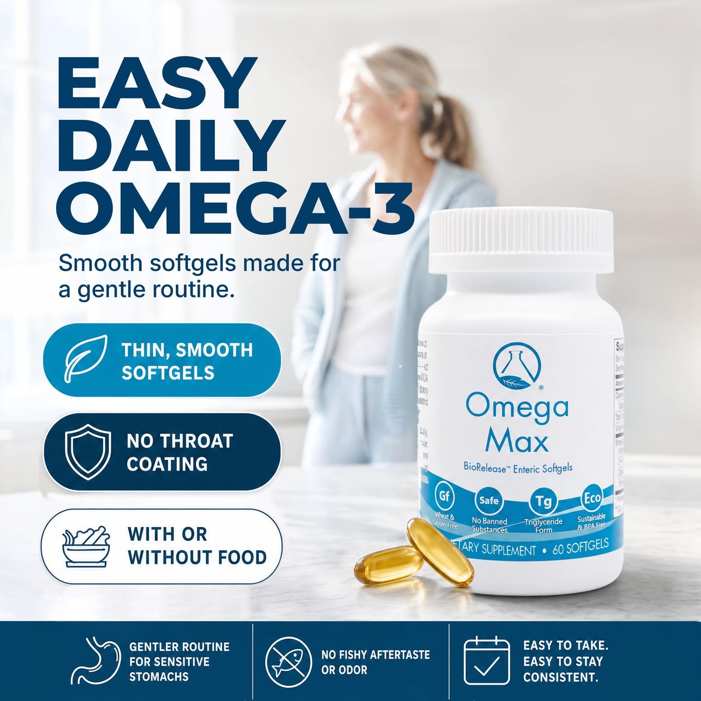 Nugevity Omega Max No Burp Fish Oil Dietary Supplement 60 Softgels