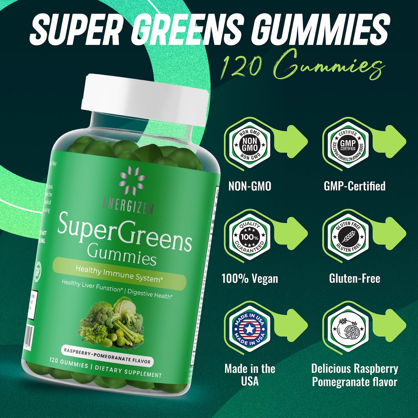 Energizen Green Superfood Gummies Plus Gummy 120 Count