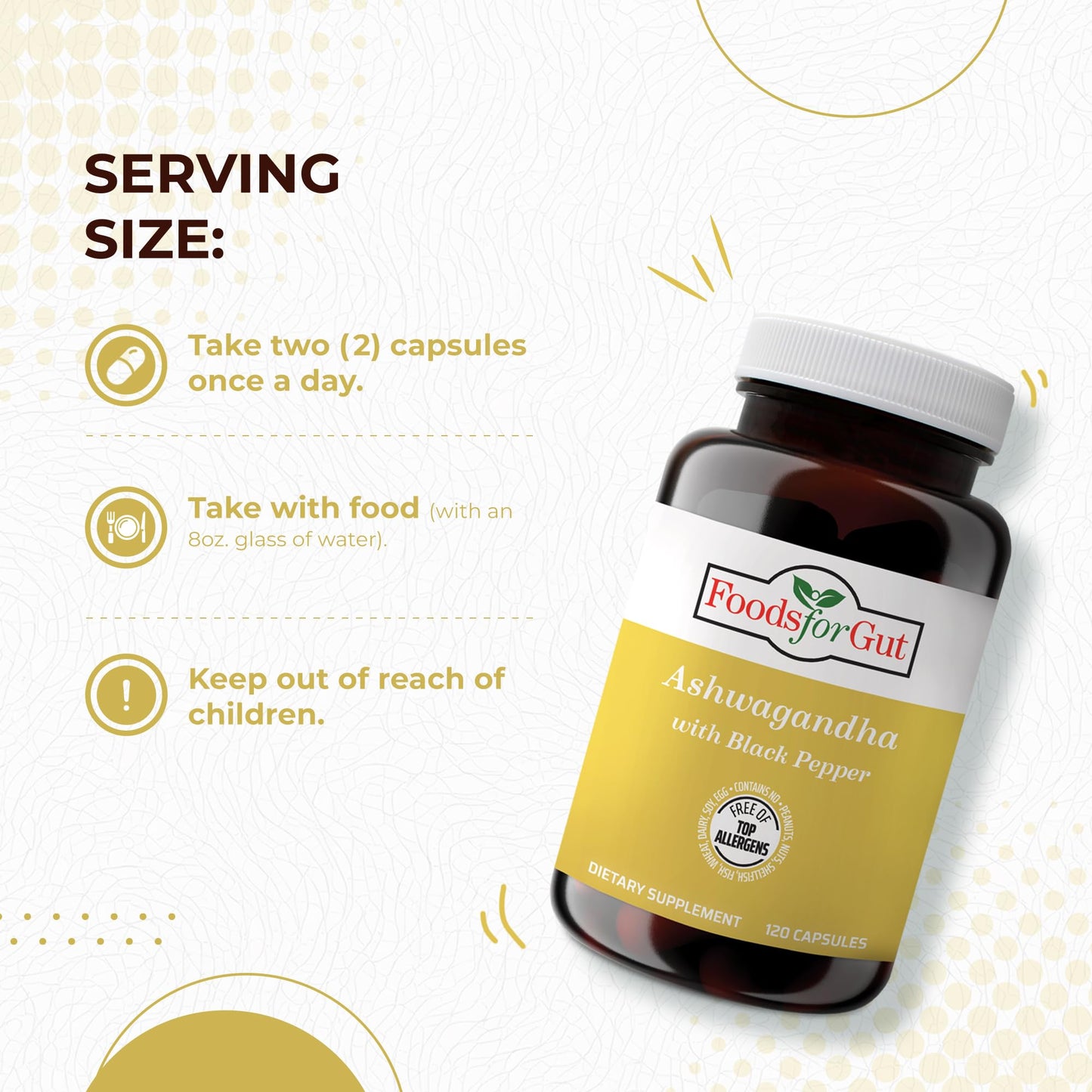 Foods For Gut Ashwagandha 1300 mg Capsule, 120 Capsules