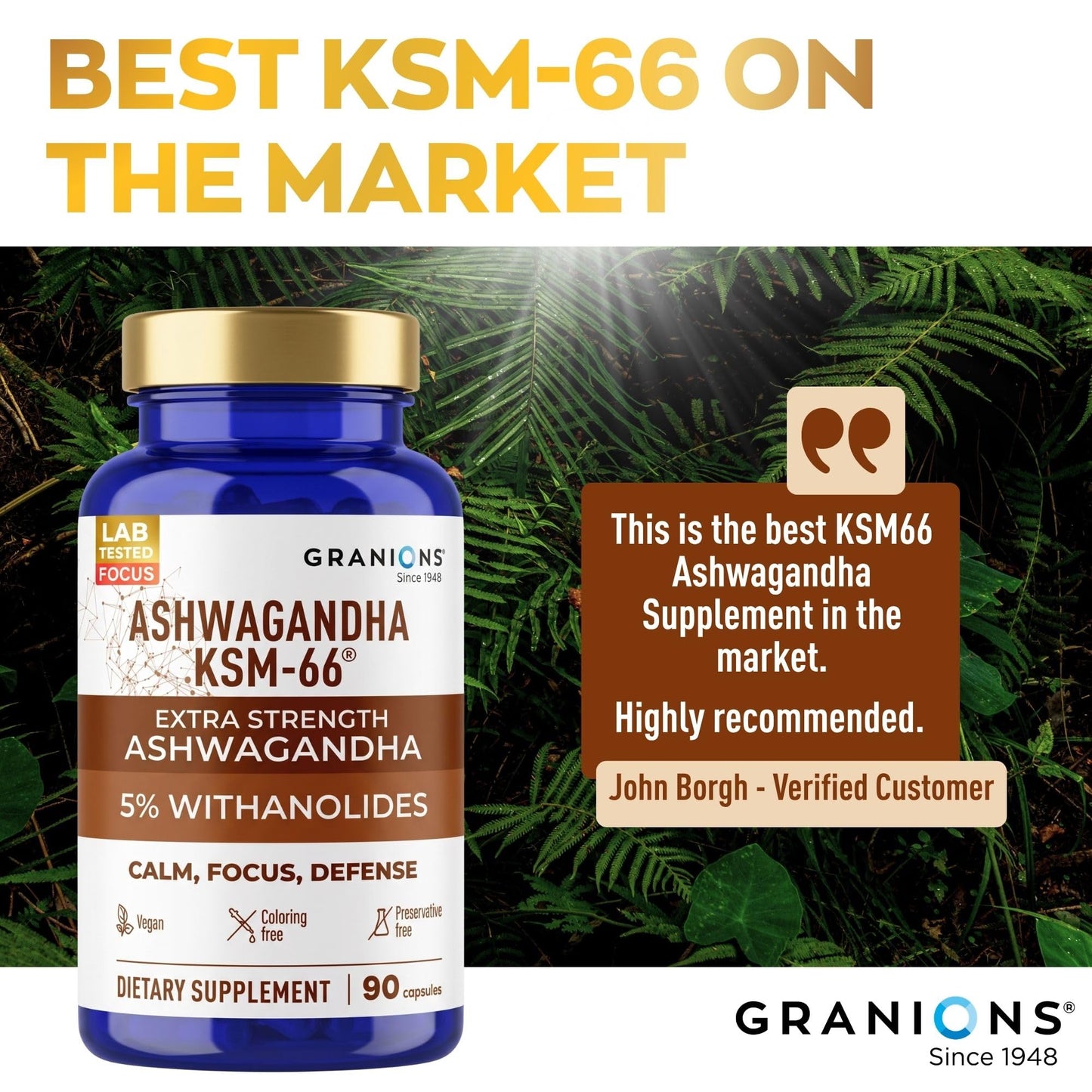 Granions KSM66 Ashwagandha Capsules, 90 Count