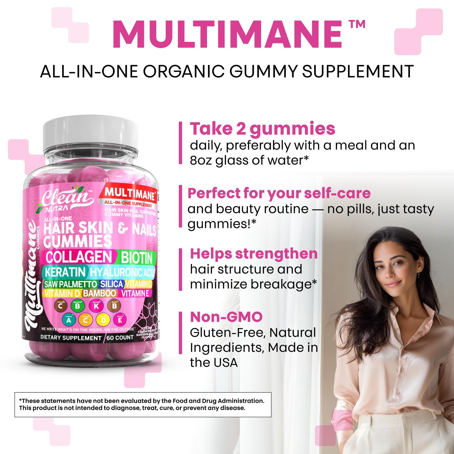 Clean Nutraceuticals Biotin Collagen Keratin Gummies, 60 Count