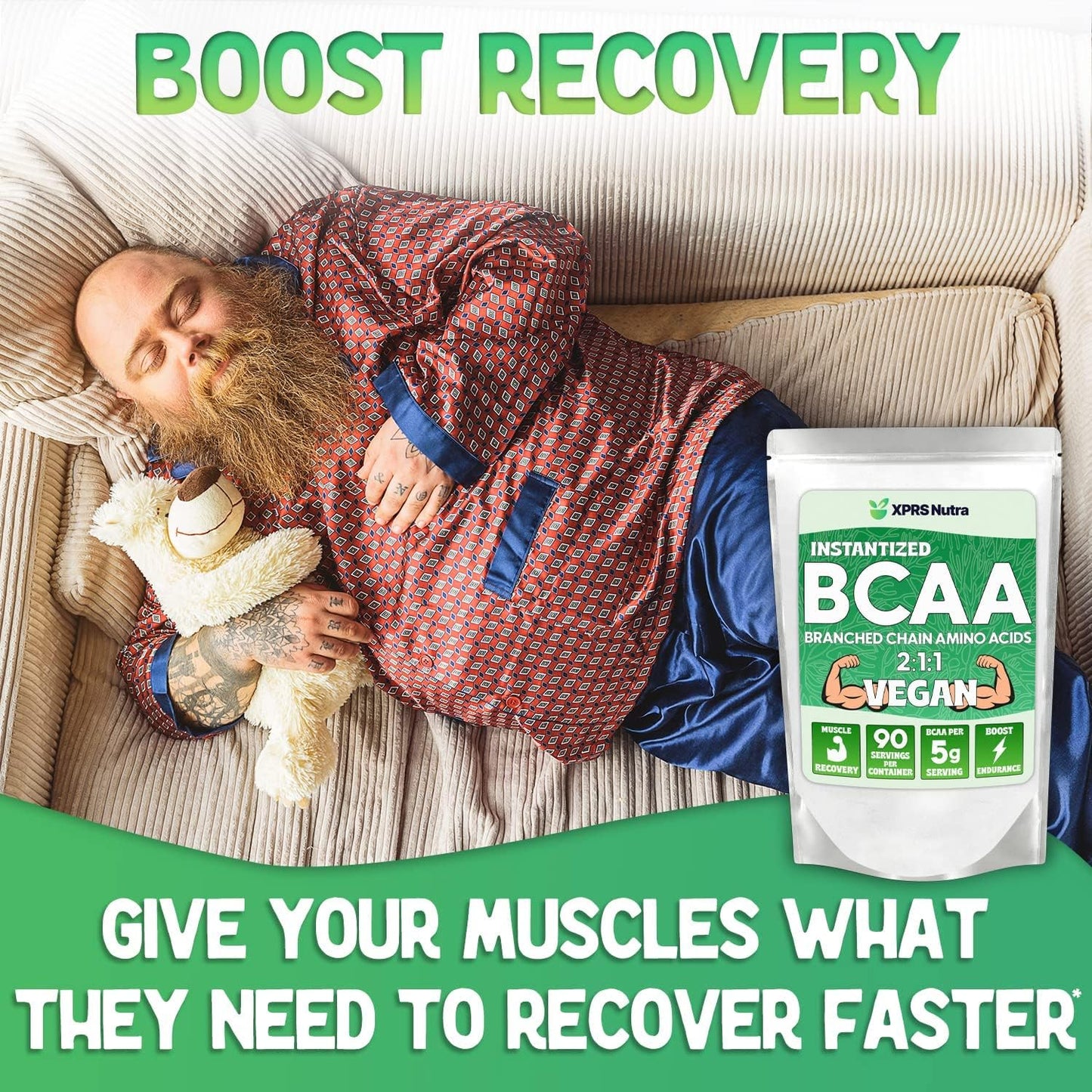 XPRS Nutra BCAA Powder - Unflavored Amino Acids Supplement for Men and Women, Post-Workout Recovery, 32 Servings