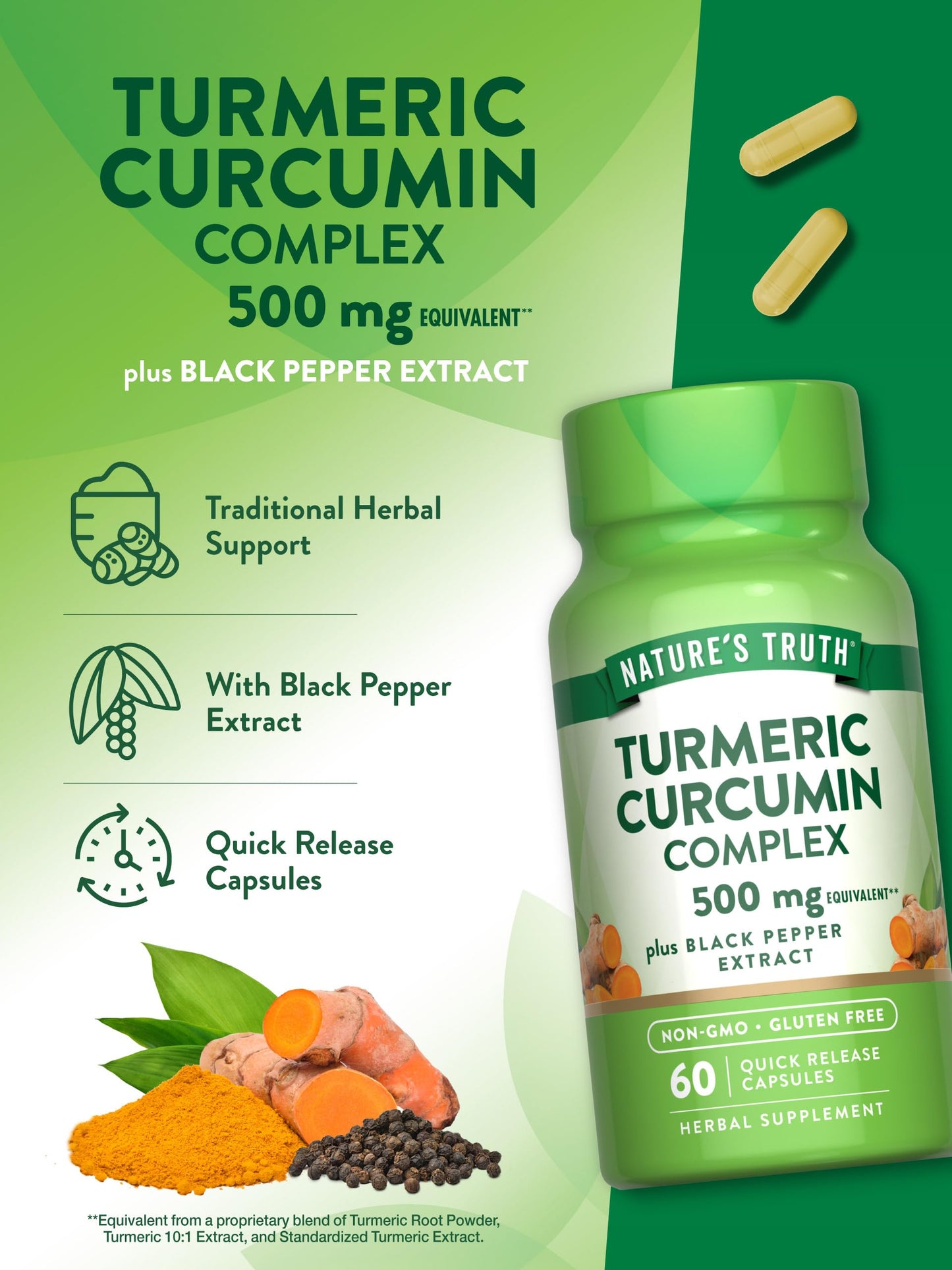 Nature's Truth Turmeric Curcumin with Black Pepper Extract Capsules, 60 Count
