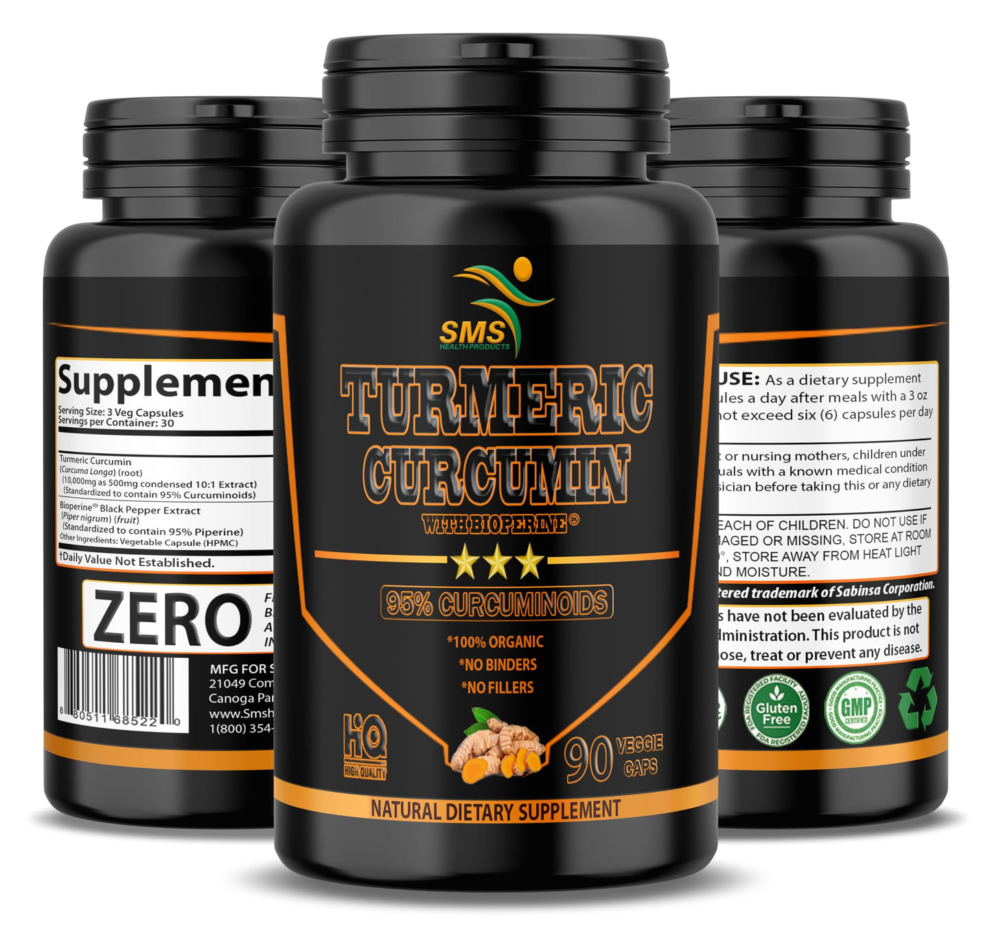 SMSHEALTHPRODUCTS.com Turmeric Curcumin with Black Pepper (1,525mg) Capsules, 90 Count