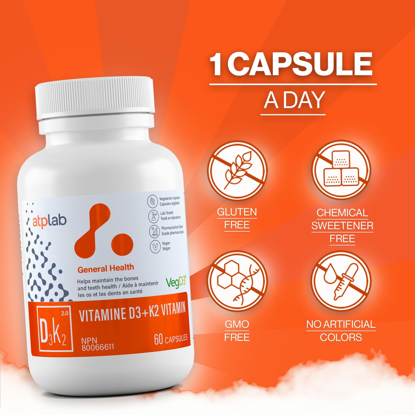 ATP LAB Vitamin D3 K2 60 Capsules