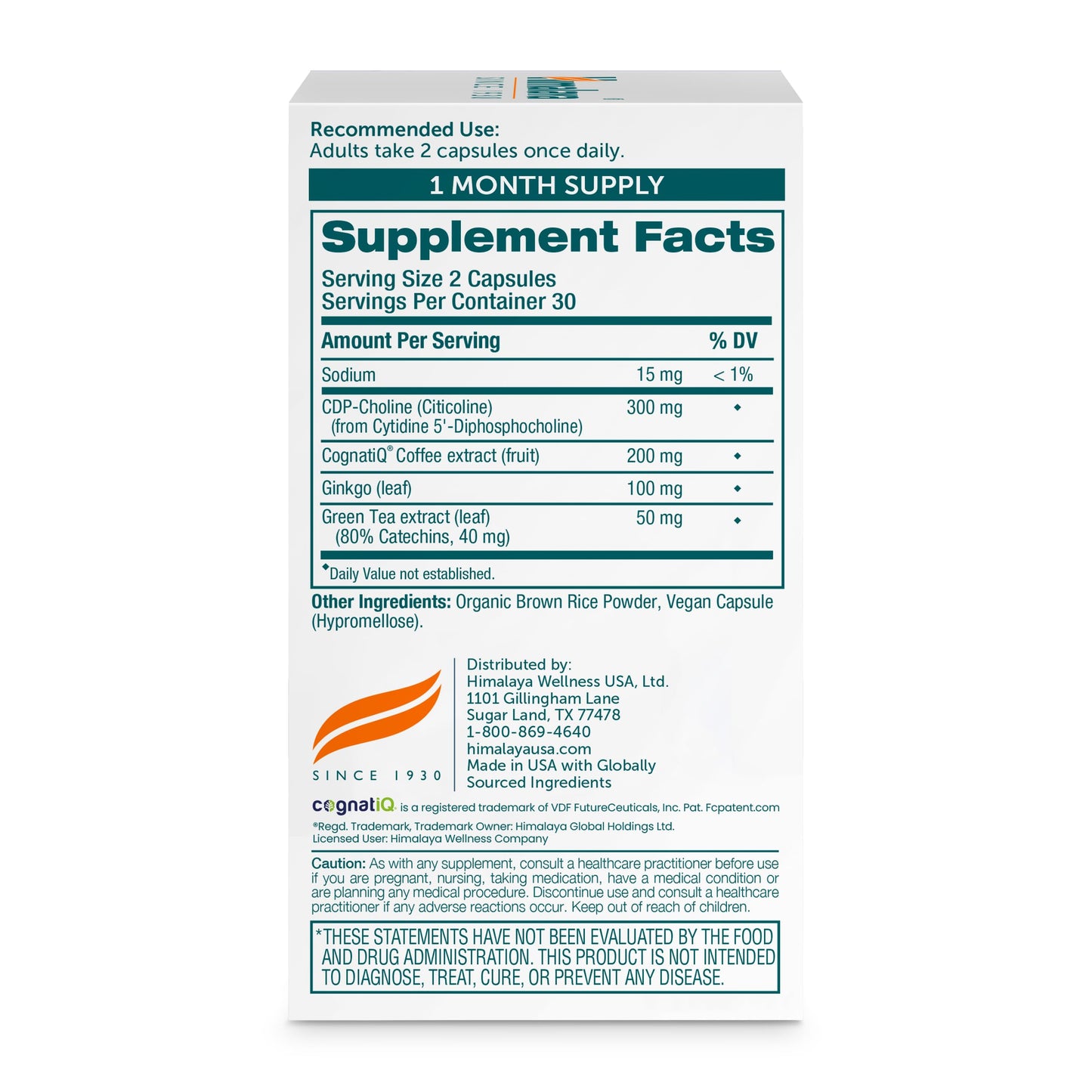 Himalaya Memory & Focus Herbal Supplement for Brain Health, 60 Capsules