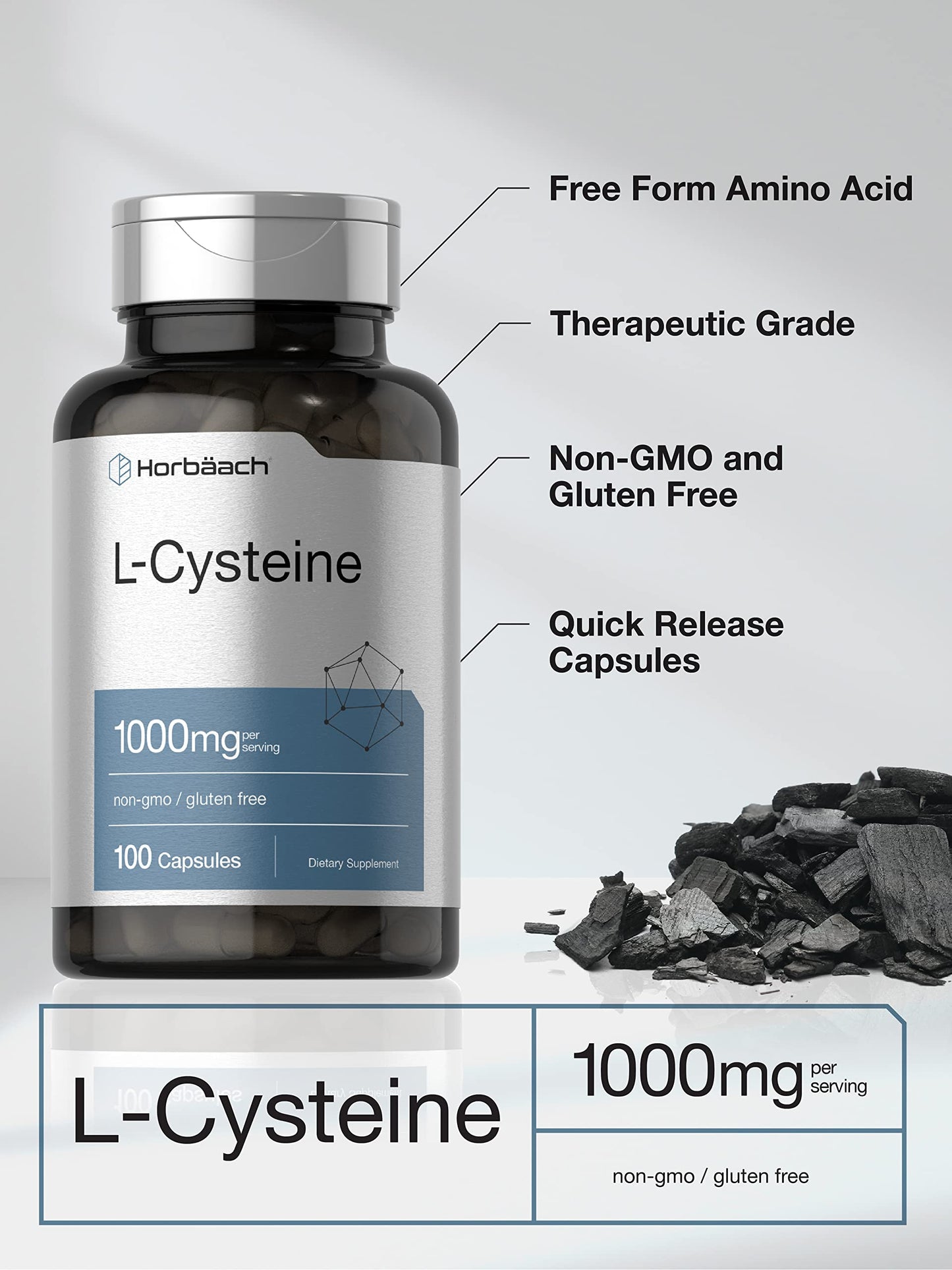 Horbäach L-Cysteine 1000mg Capsule, 100 Count
