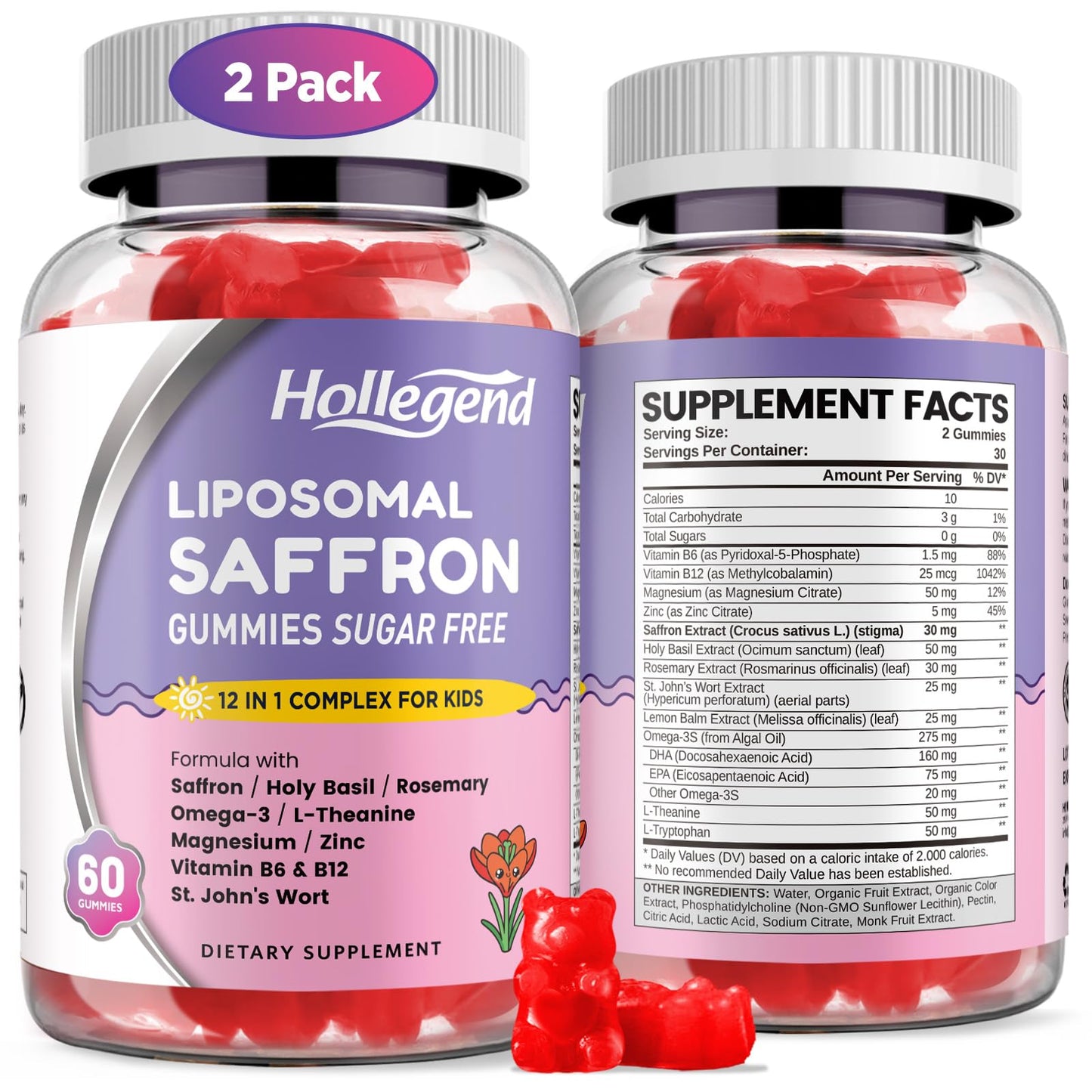 HOLLEGEND Saffron Gummies for Kids Gummy, 120 Chews