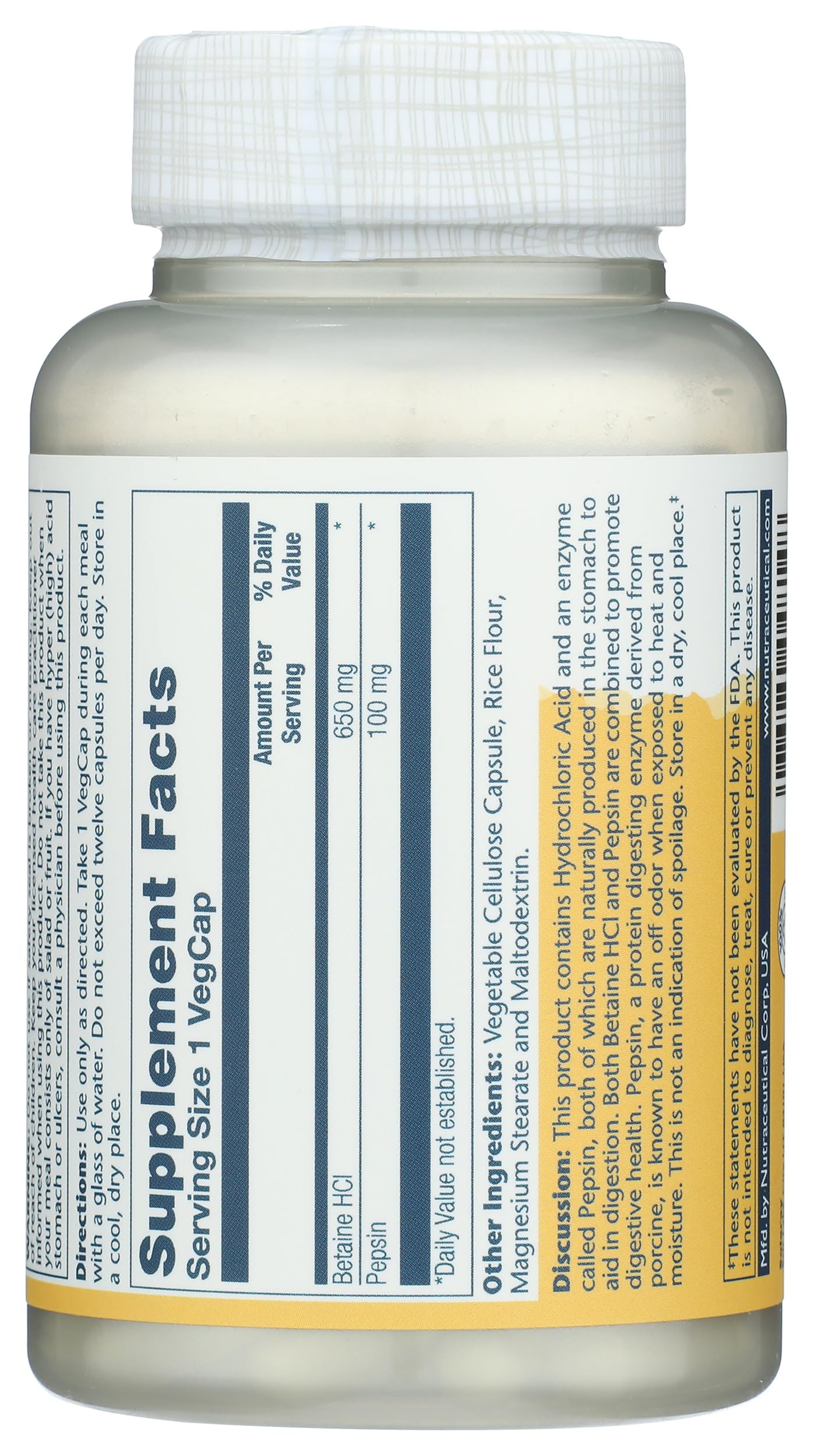 Solaray HCl Pepsin High Potency 650 mg Capsules, 100 Count