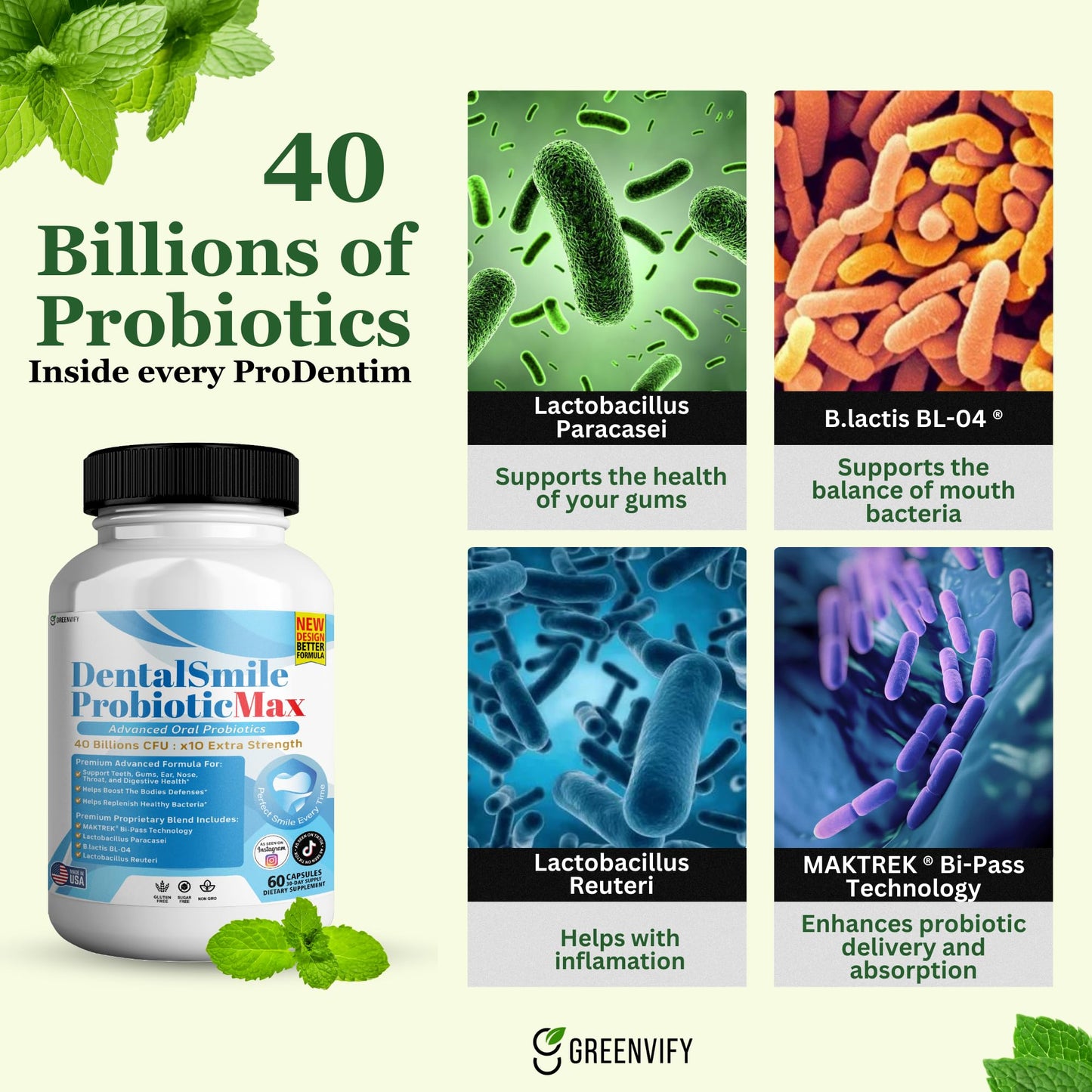 GREENVIFY DentalSmile ProbioticMax Advanced Oral Probiotic Supplement Capsule 120 Capsules
