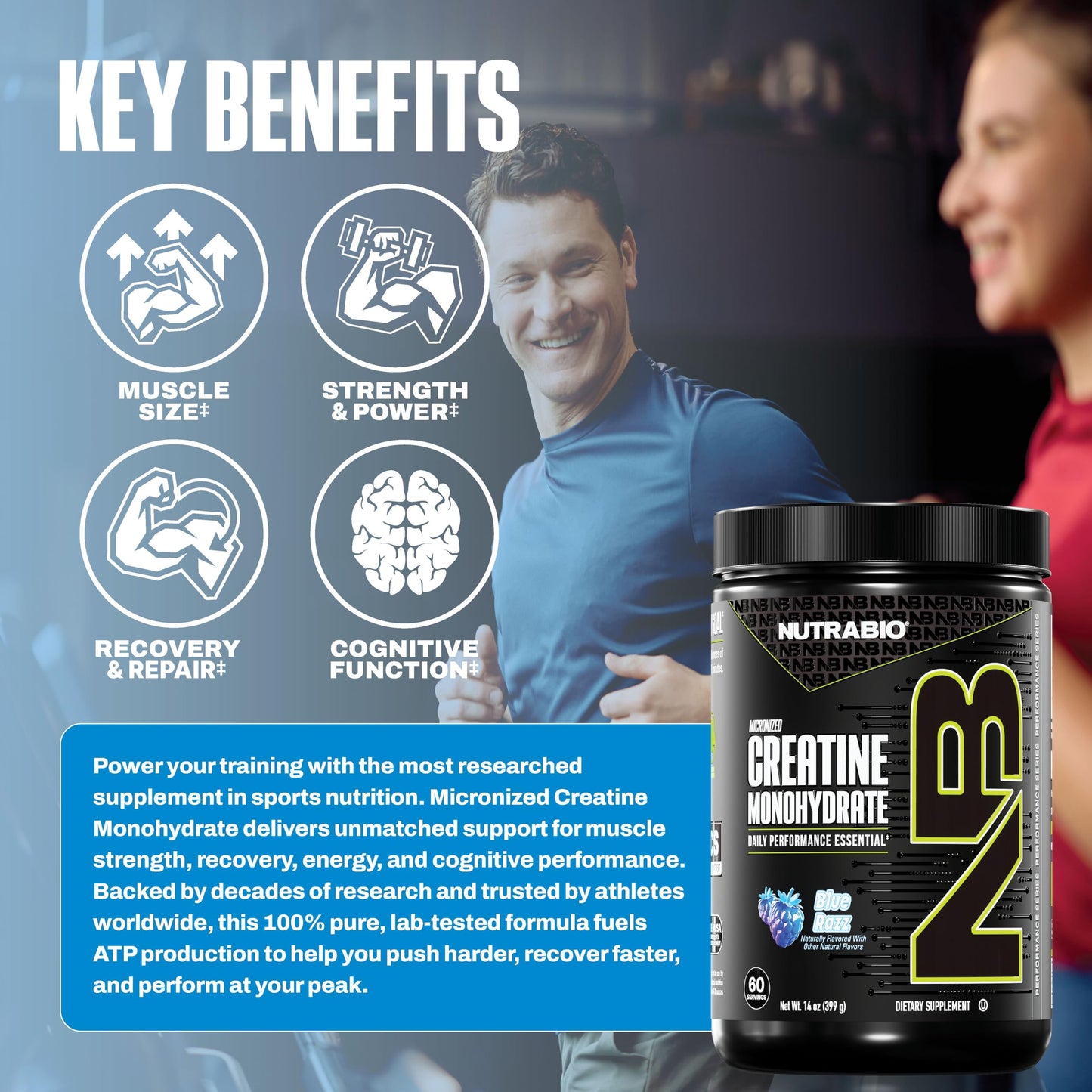 NutraBio Pure Micronized Creatine Monohydrate Powder (14.08) 300 g