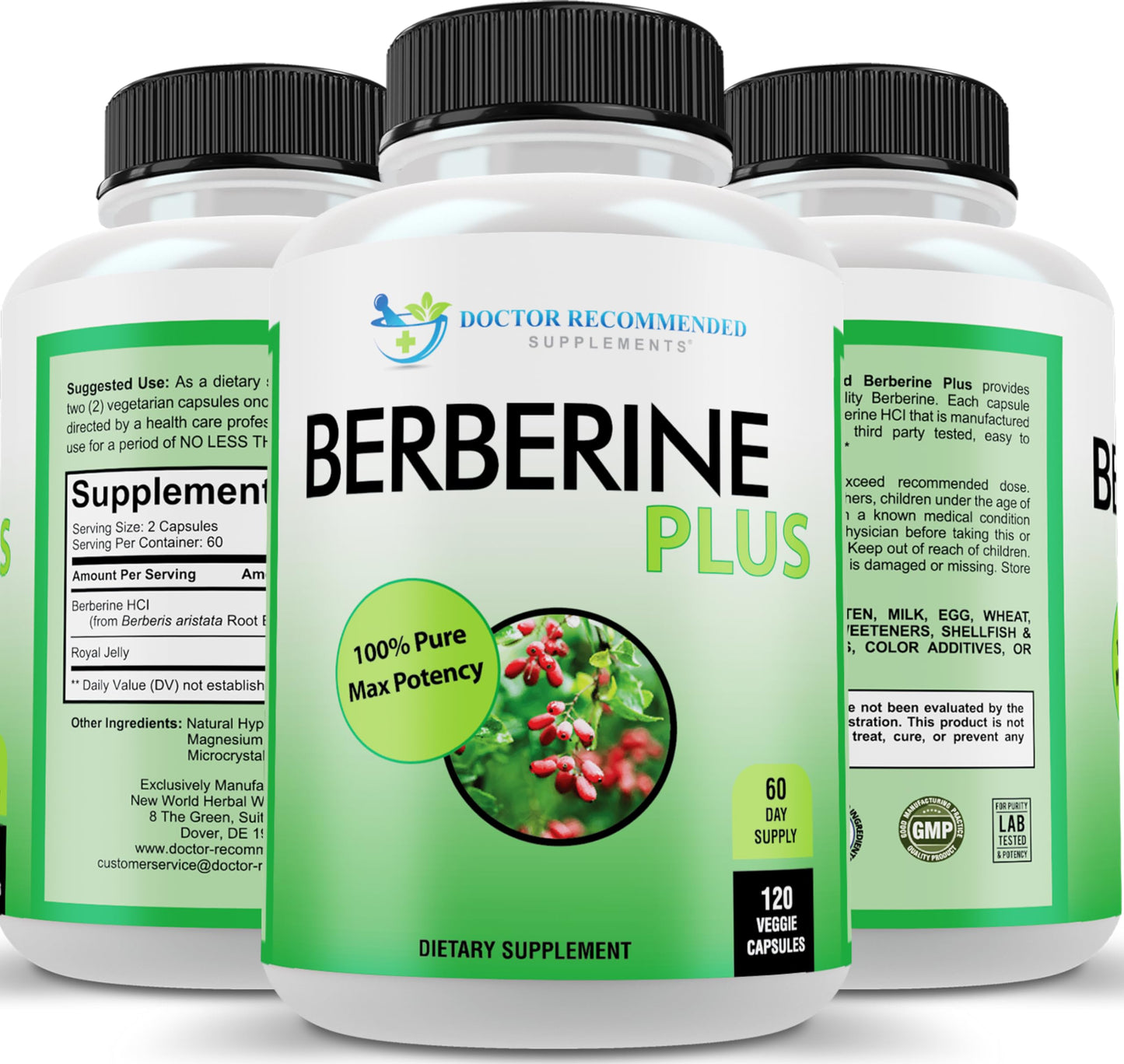 DOCTOR RECOMMENDED SUPPLEMENTS Berberine Plus 1200mg Per Serving with Royal Jelly Capsule, 120 Count