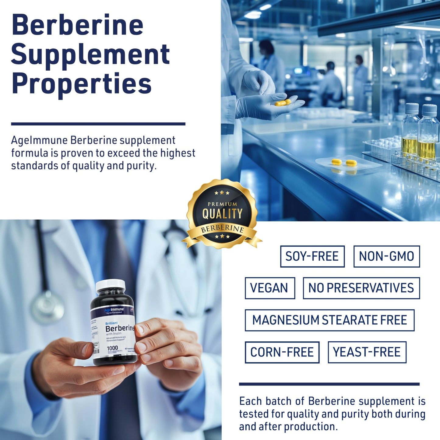 AgeImmune Berberine 1000mg Supplement Complex with Inulin Prebiotic - Berberine HCL 500mg, Capsules, 60 Count