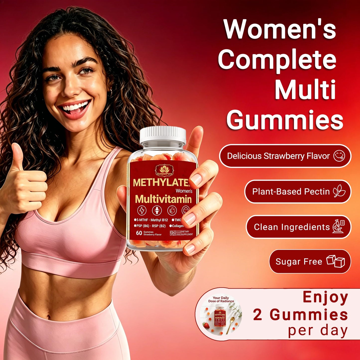 SueyanPure Methylated Women's Multivitamin Gummies, 60 Count