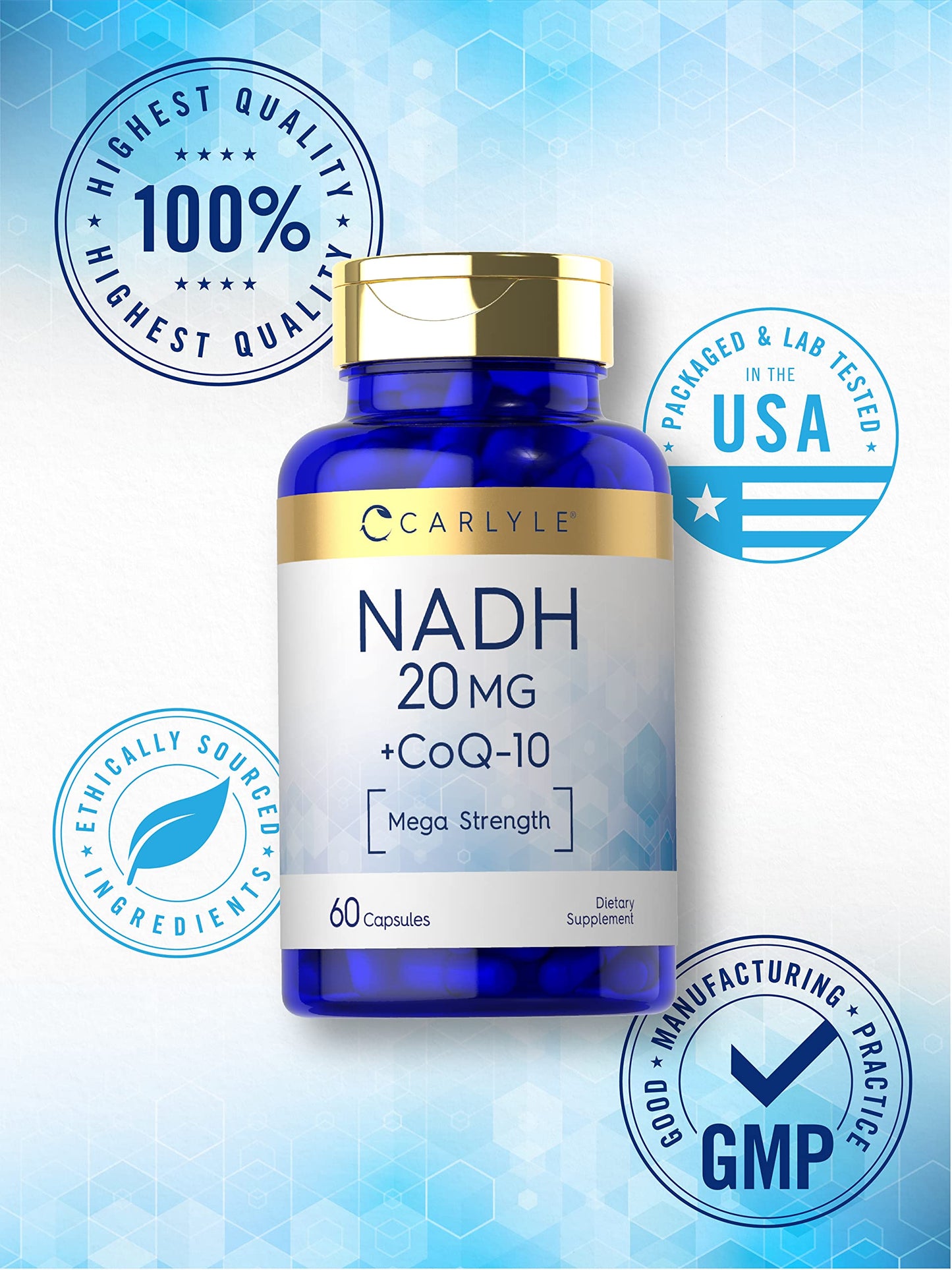 Carlyle NADH CoQ10 Supplement 20mg, 60 Capsules