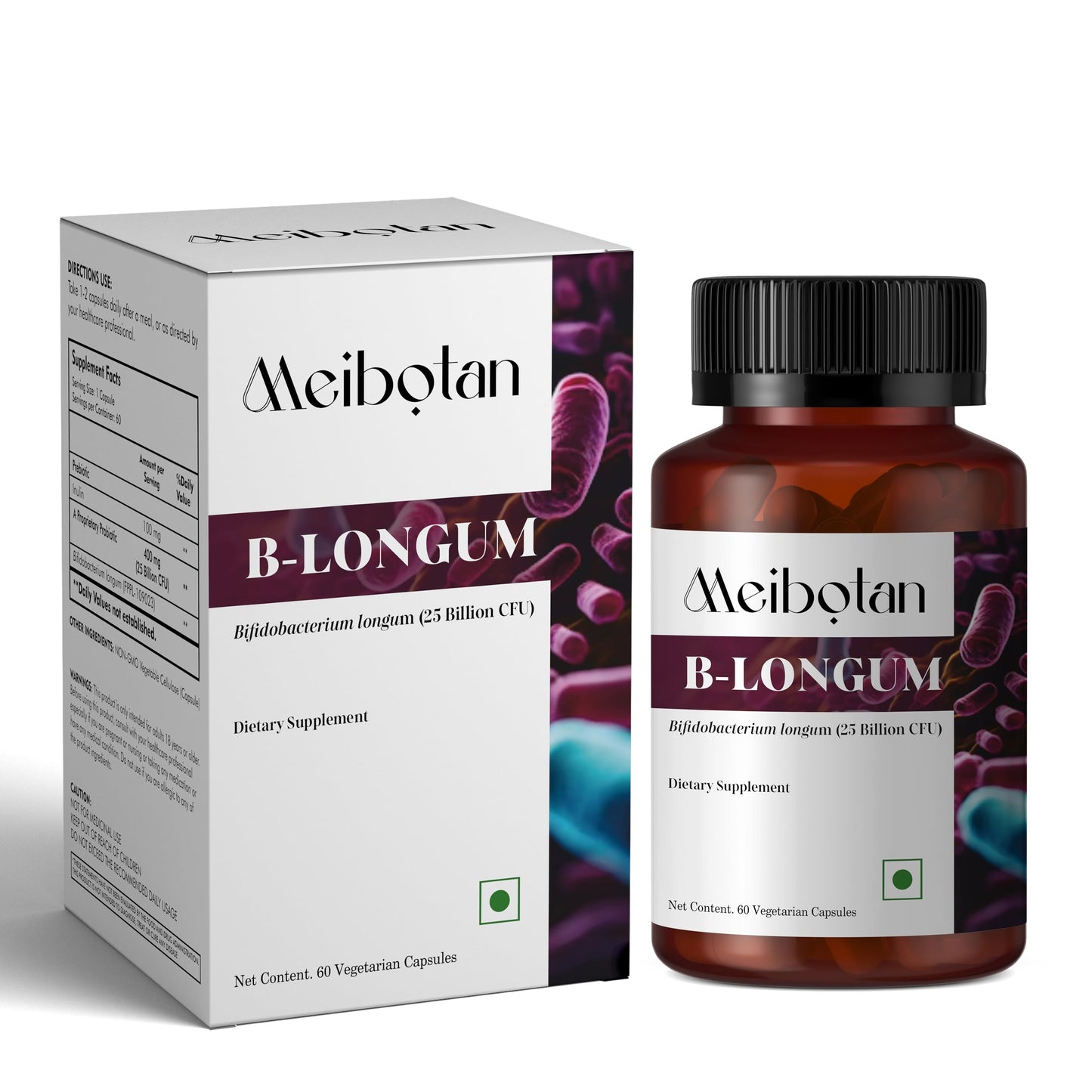 MEIBOTAN B-Longum Probiotic for Digestive and Immune Health 60 Veggie Capsules