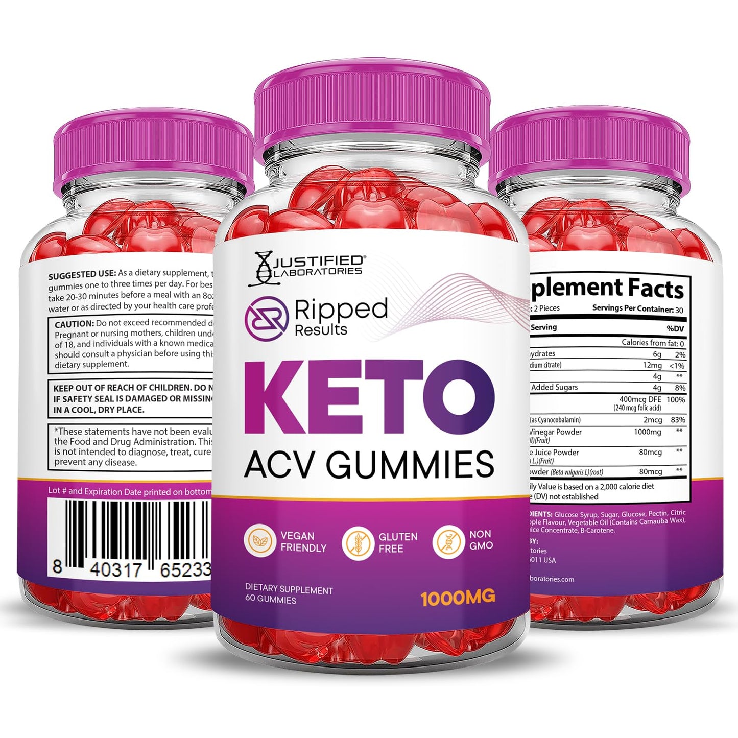 Justified Laboratories Ripped Results Keto ACV Gummies 600 Gummies