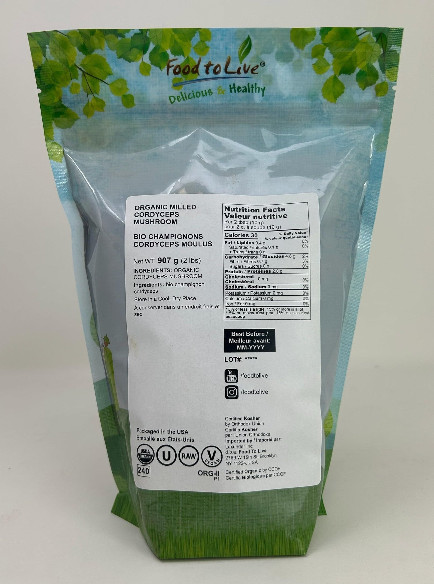 Food to Live Organic Cordyceps Mushroom Powder, 32 oz
