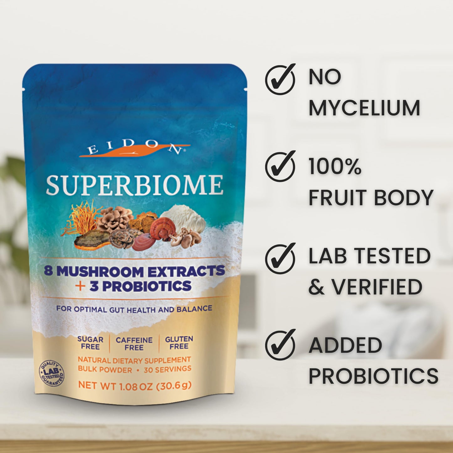 Eidon Ionic Minerals SuperBiome Mushroom Probiotics Powder Blend, 1.08 oz
