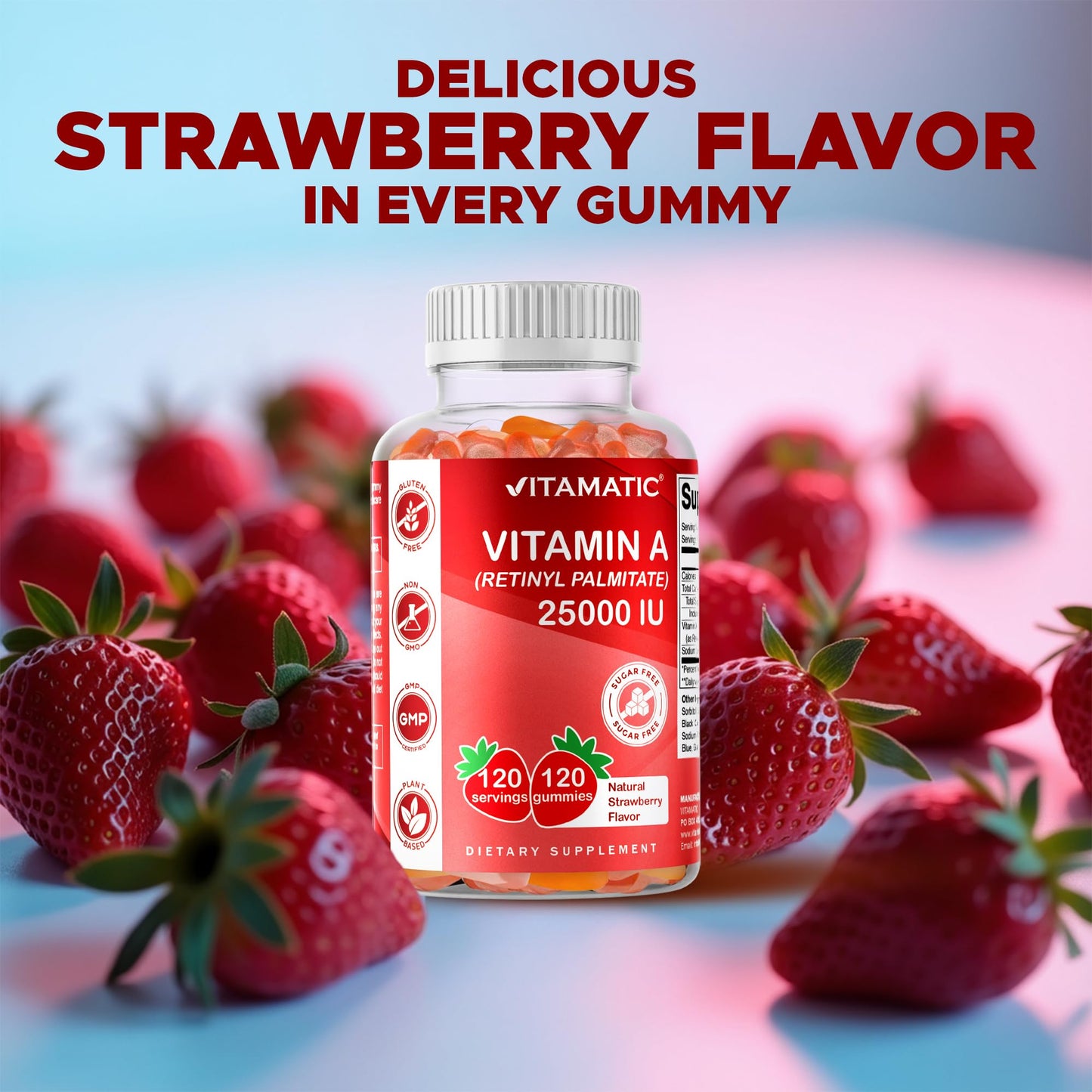 Vitamatic Sugar Free Vitamin A 25000 IU Gummies, 120 Count