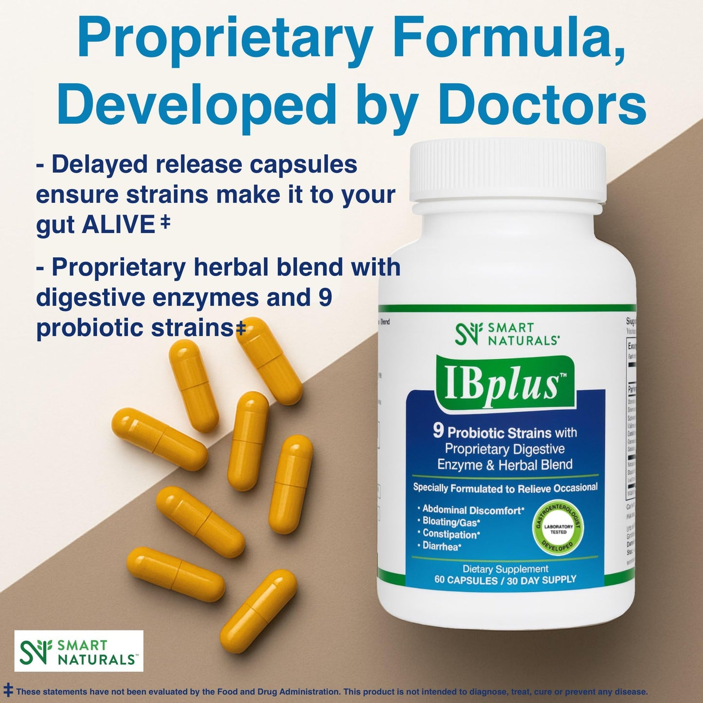 Smart Naturals IBplus Probiotic Digestive Enzyme & Herbal Blend Capsules, 60 Count