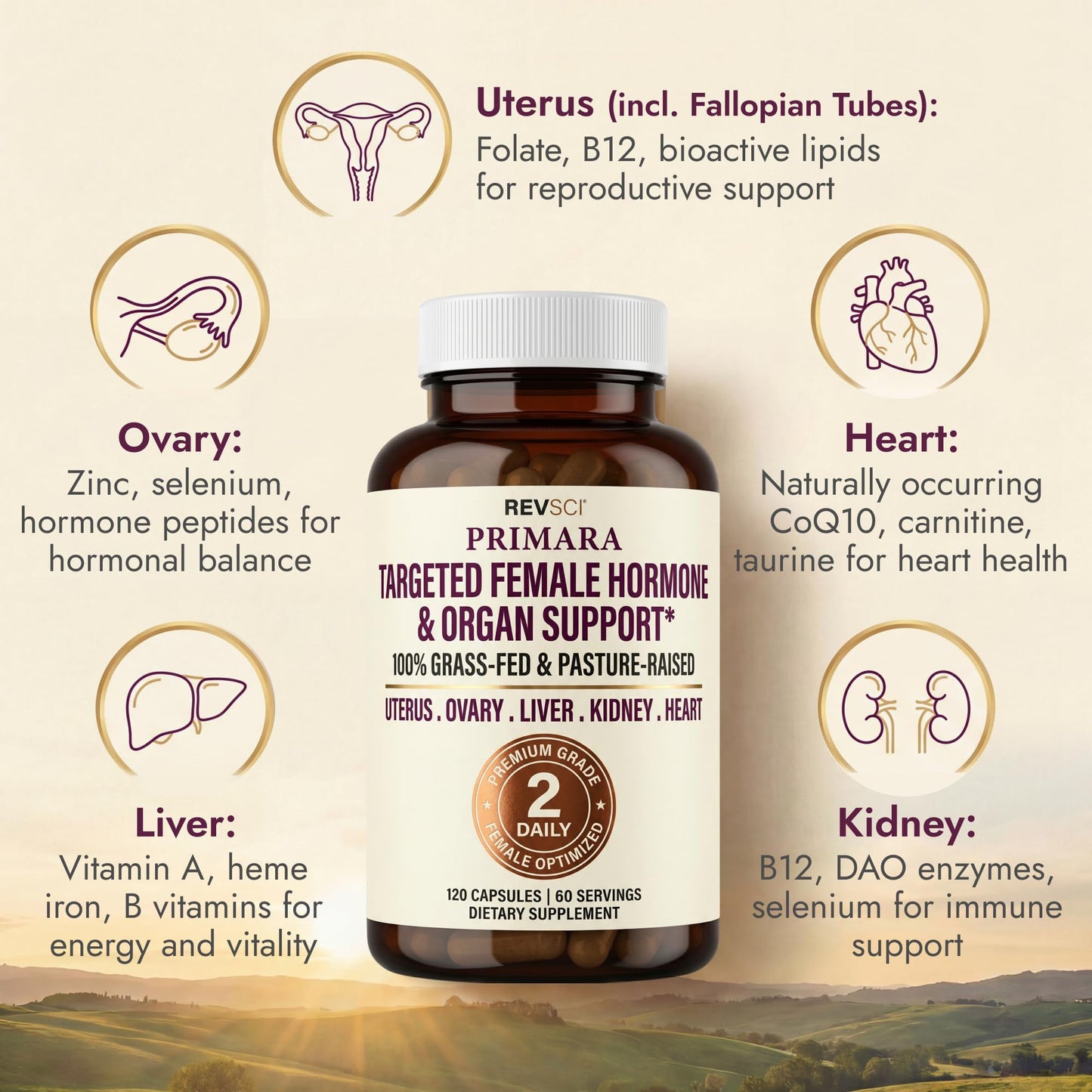 Revolution Science Primal Beef Organ Supplement for Women, 120 Capsules