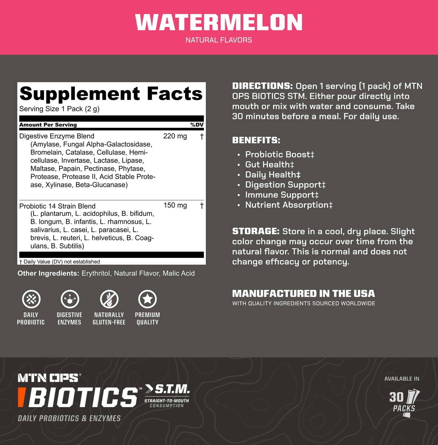 MTN OPS Biotics STM On-the-Go Probiotic Powder 2.1 Ounce
