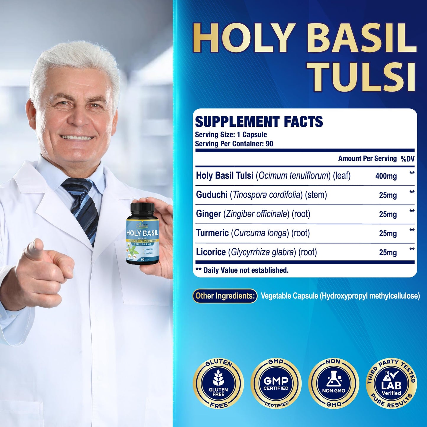 Organic Cadane Holy Basil Supplements 90 Capsules