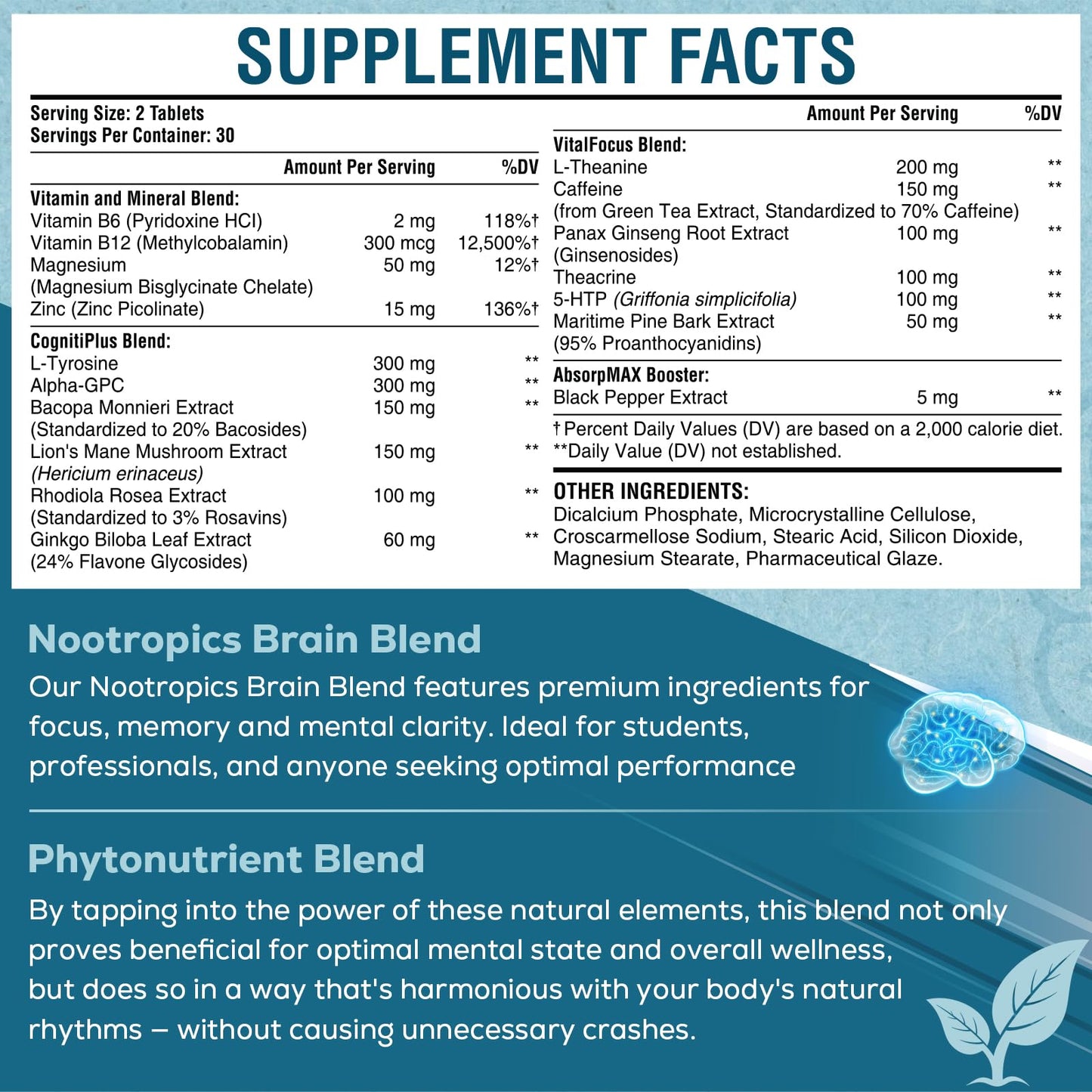 SehatiKu 17-in-1 Brain Supplement for Memory and Focus - High Absorption, 120 Tablets