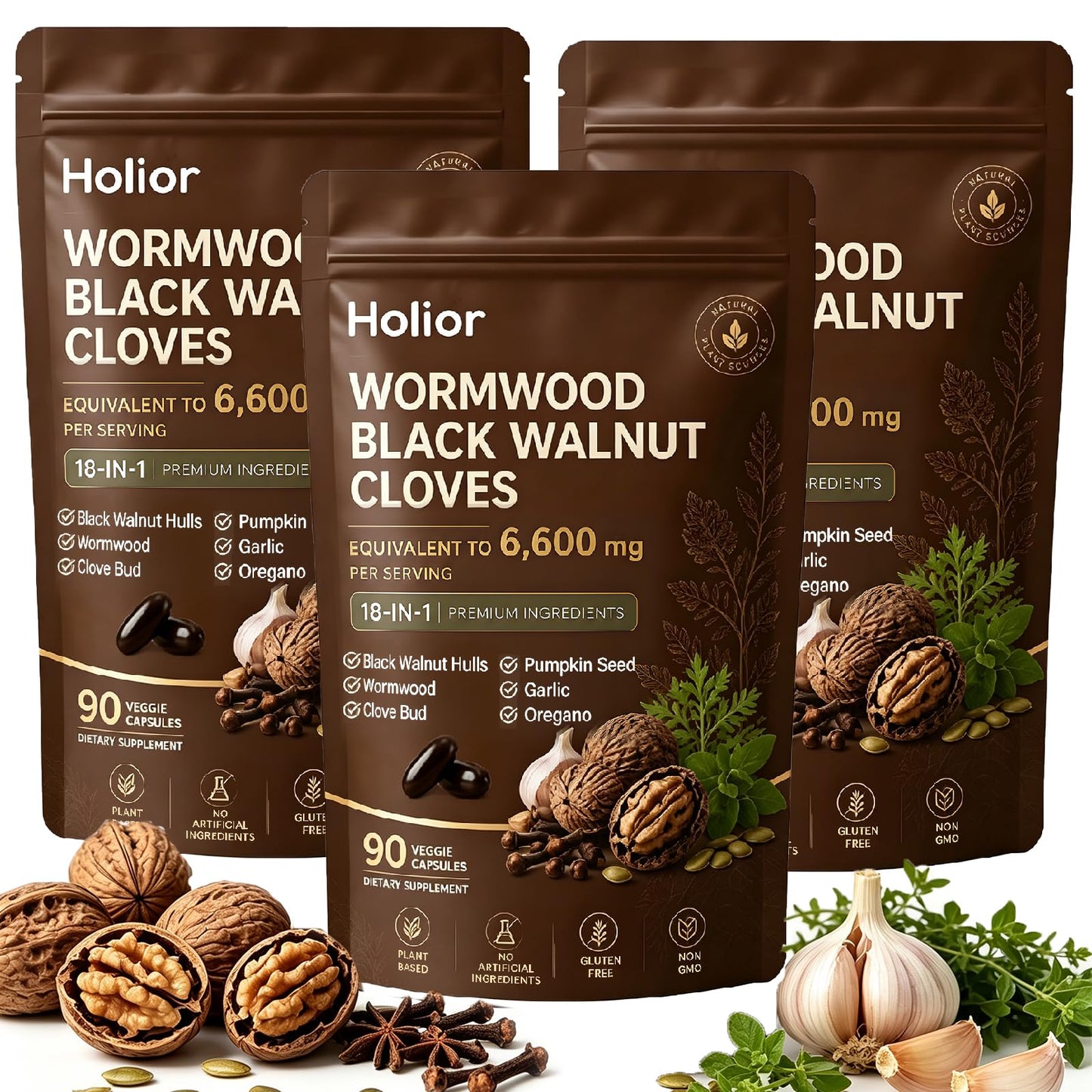 Fly Cleanse Holior Wormwood Black Walnut Cloves, 18-in-1 Herbal Formula, Digestive & Gut Balance Support Capsule, 1 Count